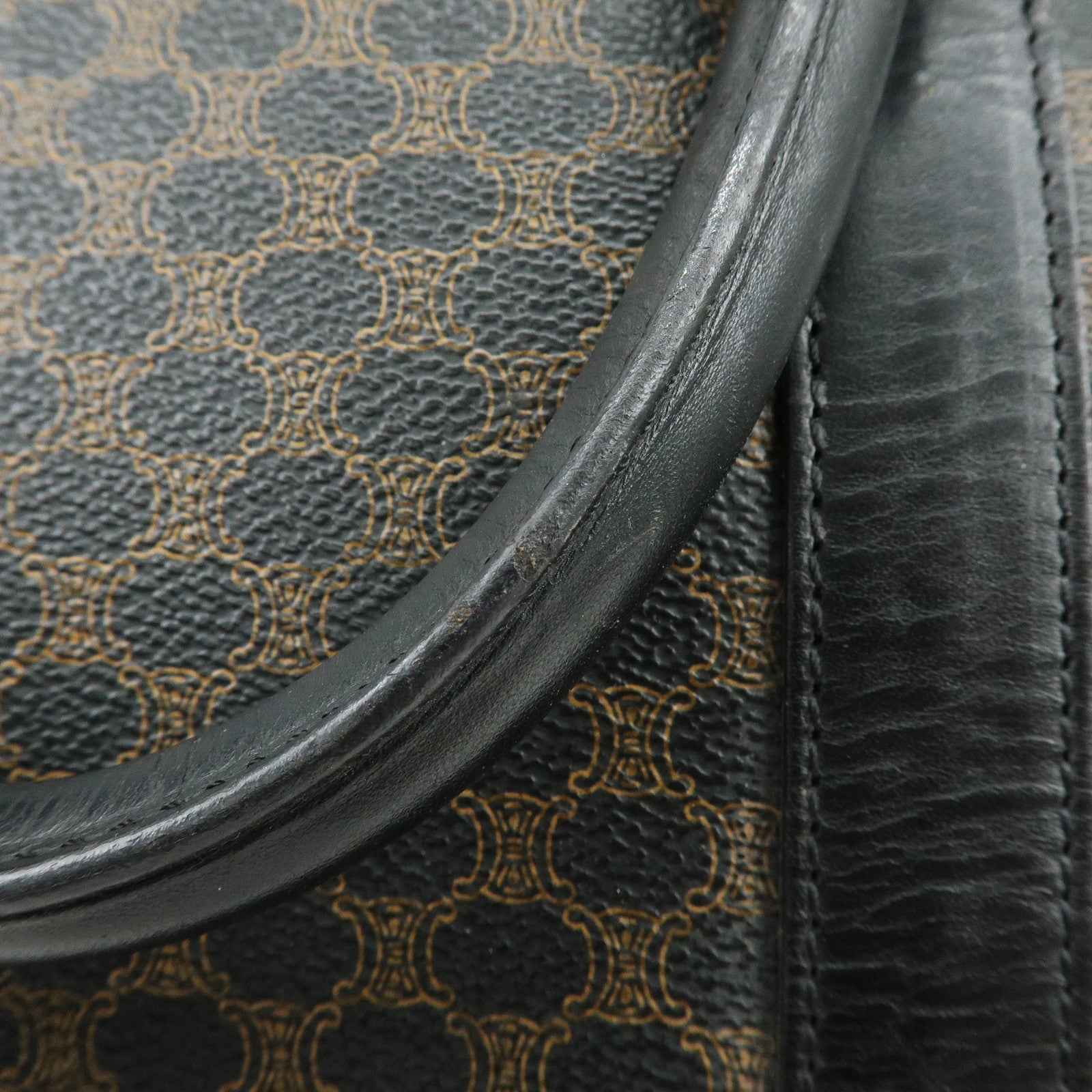 CELINE Macadam PVC Leather Boston Bag Tote Bag Black Brown