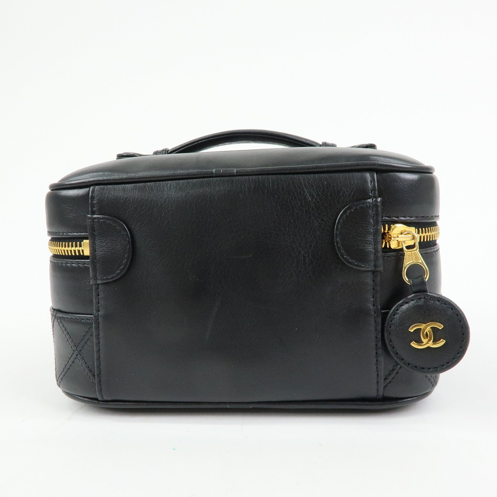 CHANEL Bicolore Lamb Skin Vanity Bag Cosmetic Pouch Black A01618