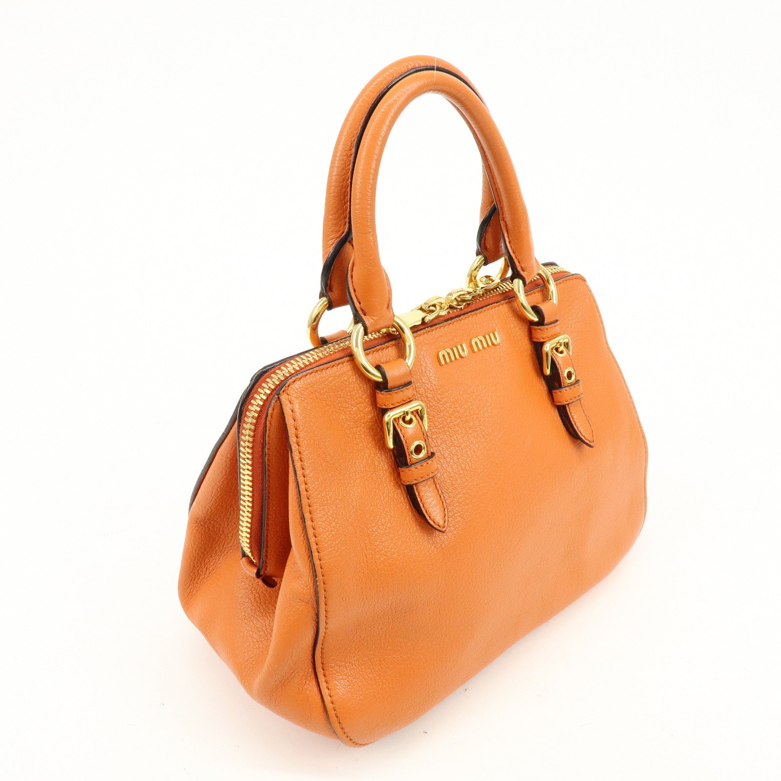 MIU MIU Madras Leather 2Way Bag Hand Bag Shoulder Bag Orange