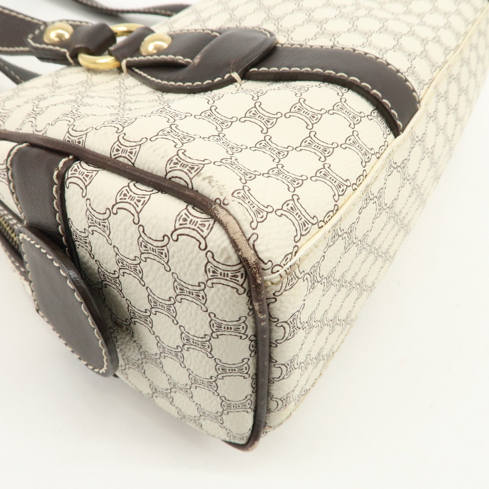 CELINE Macadam PVC Leather Mini Boston Bag Dark Brown White