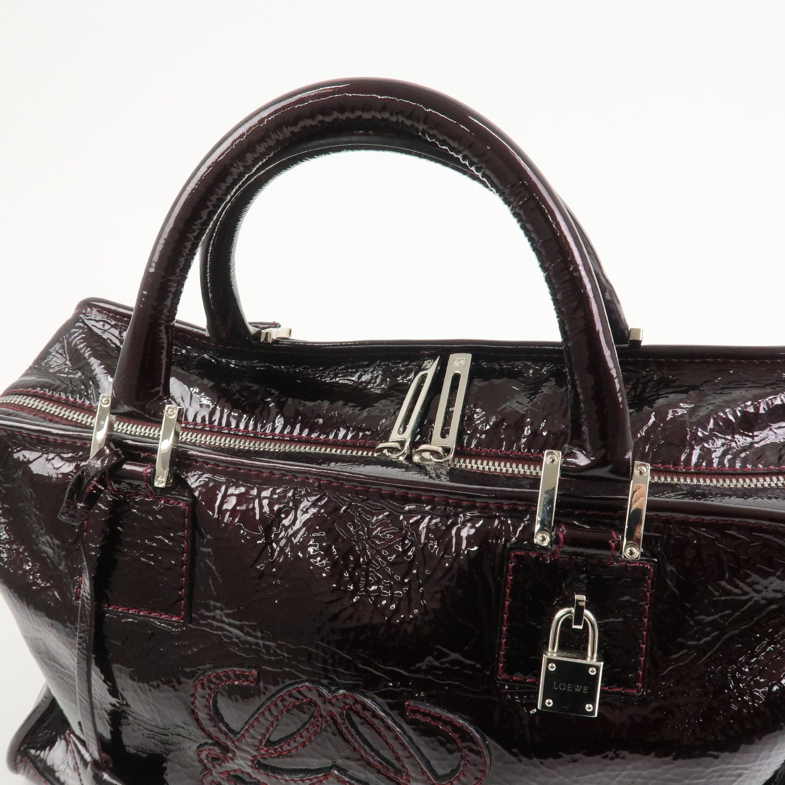 LOEWE Amazona Patent Leather Hand Bag Burgundy