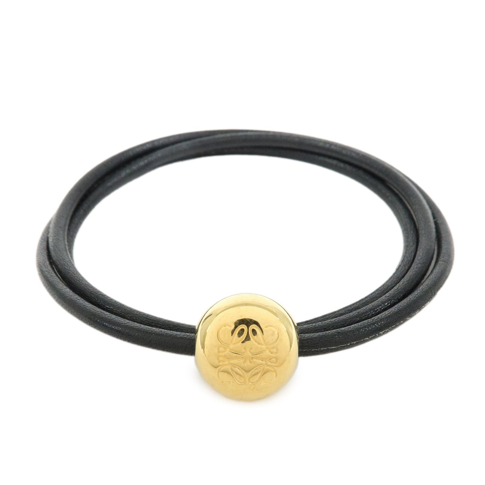 LOEWE Anagram Leather Pebble Bracelet Black