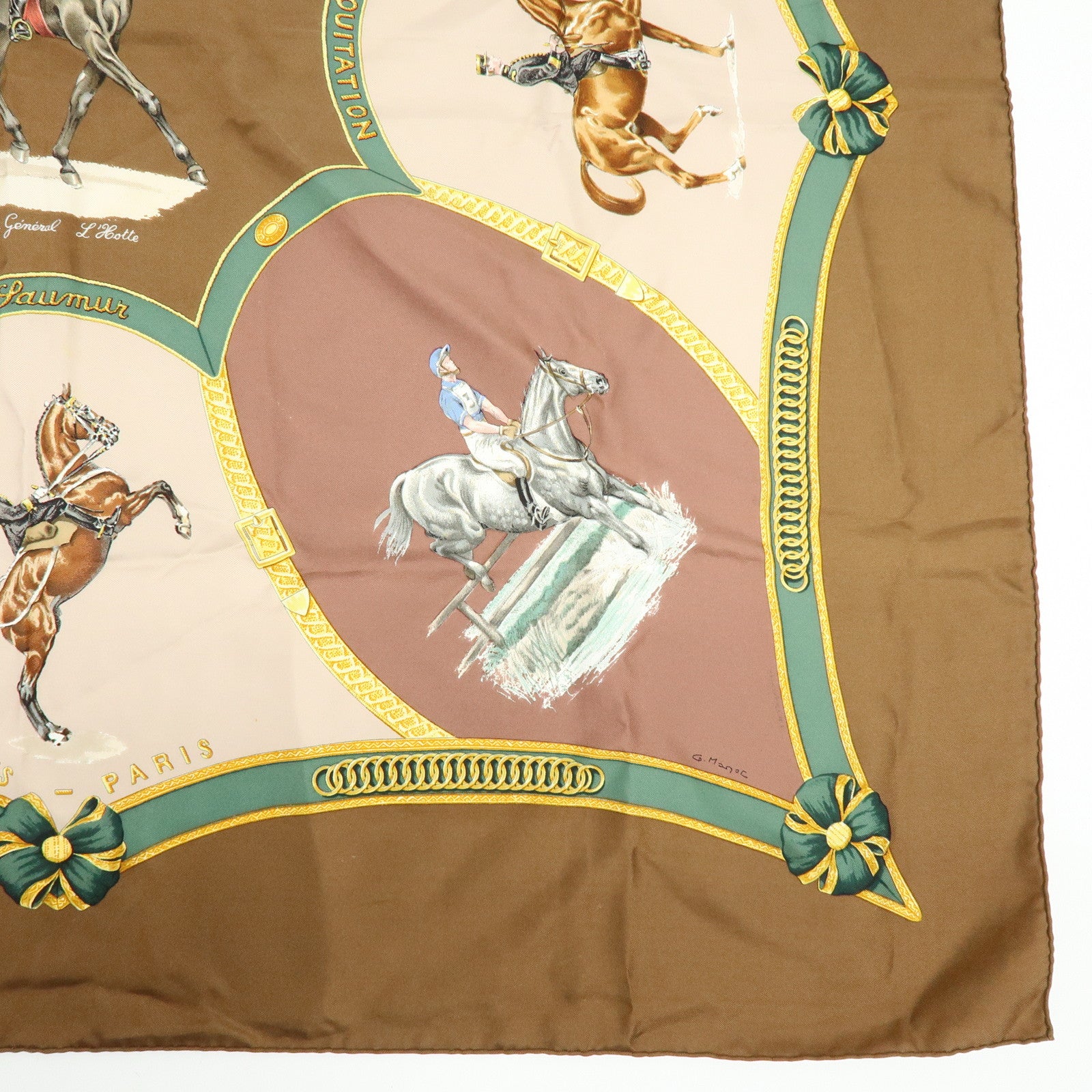 HERMES Carre 90 Set of 2 Silk 100% Scarf Black Gold Brown