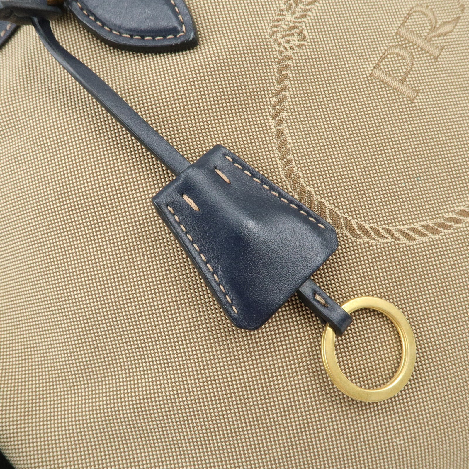 PRADA Logo Jacquard Leather Tote Bag Shoulder Bag Beige 1BG158