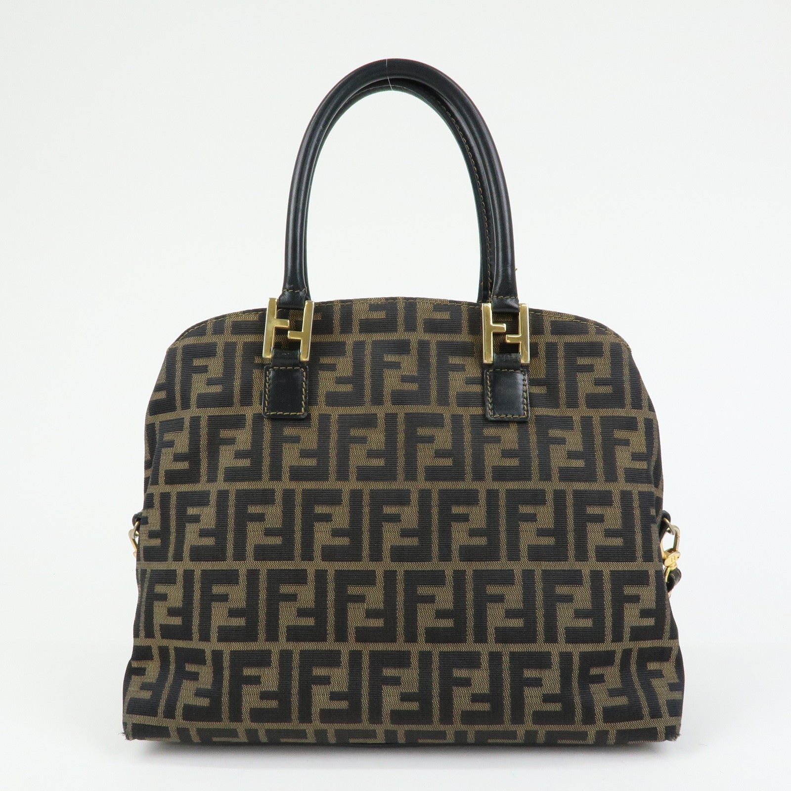 FENDI Zucca Canvas Leather 2Way Bag Hand Bag Shoulder Bag Brown