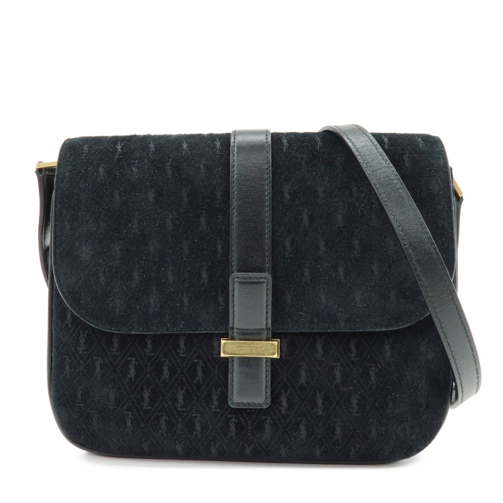 SAINT LAURENT PARIS Le Monogram Suede Leather Shoulder Bag Black
