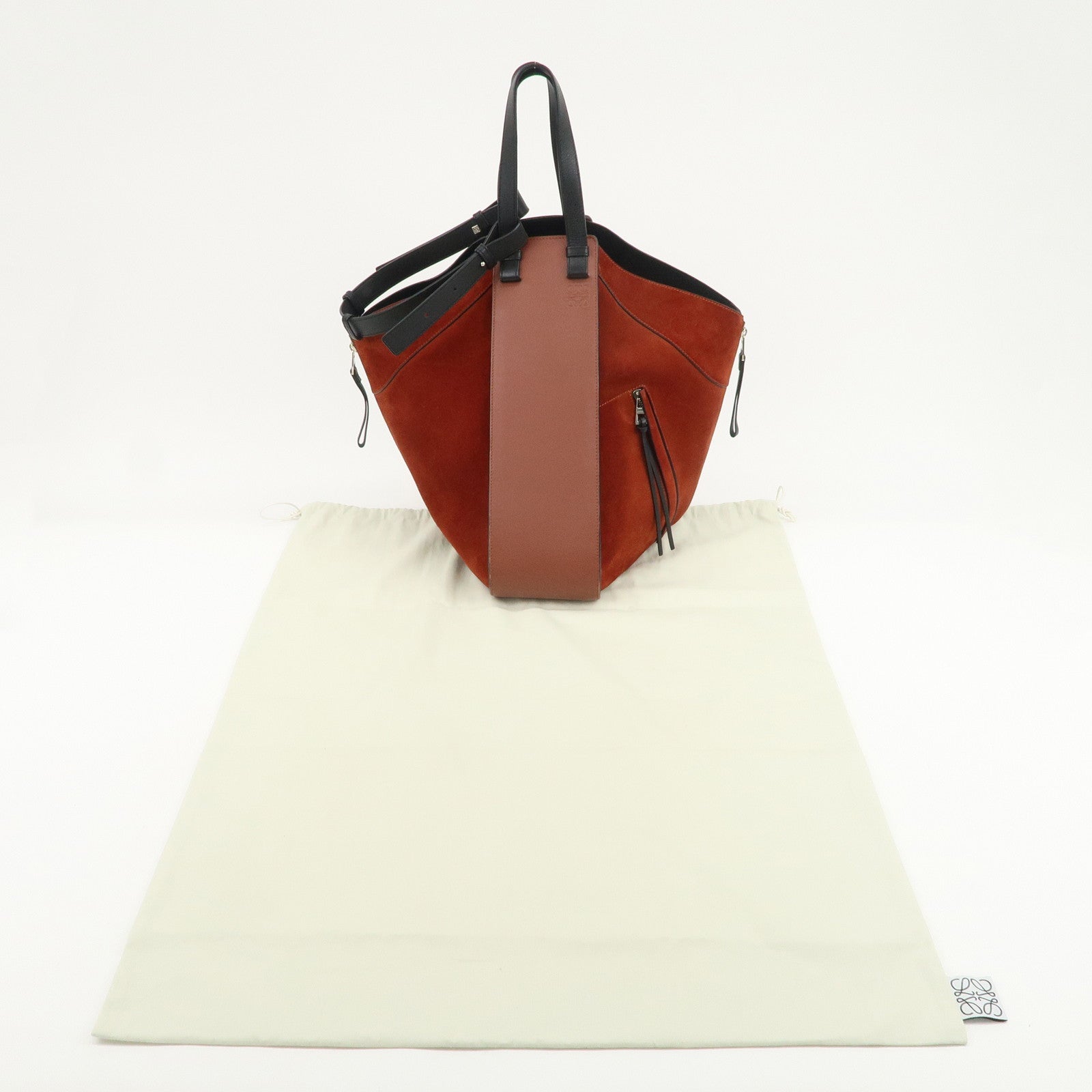 LOEWE Anagram Leather Suede Hammock Large 2Way Shoulder Bag Brown