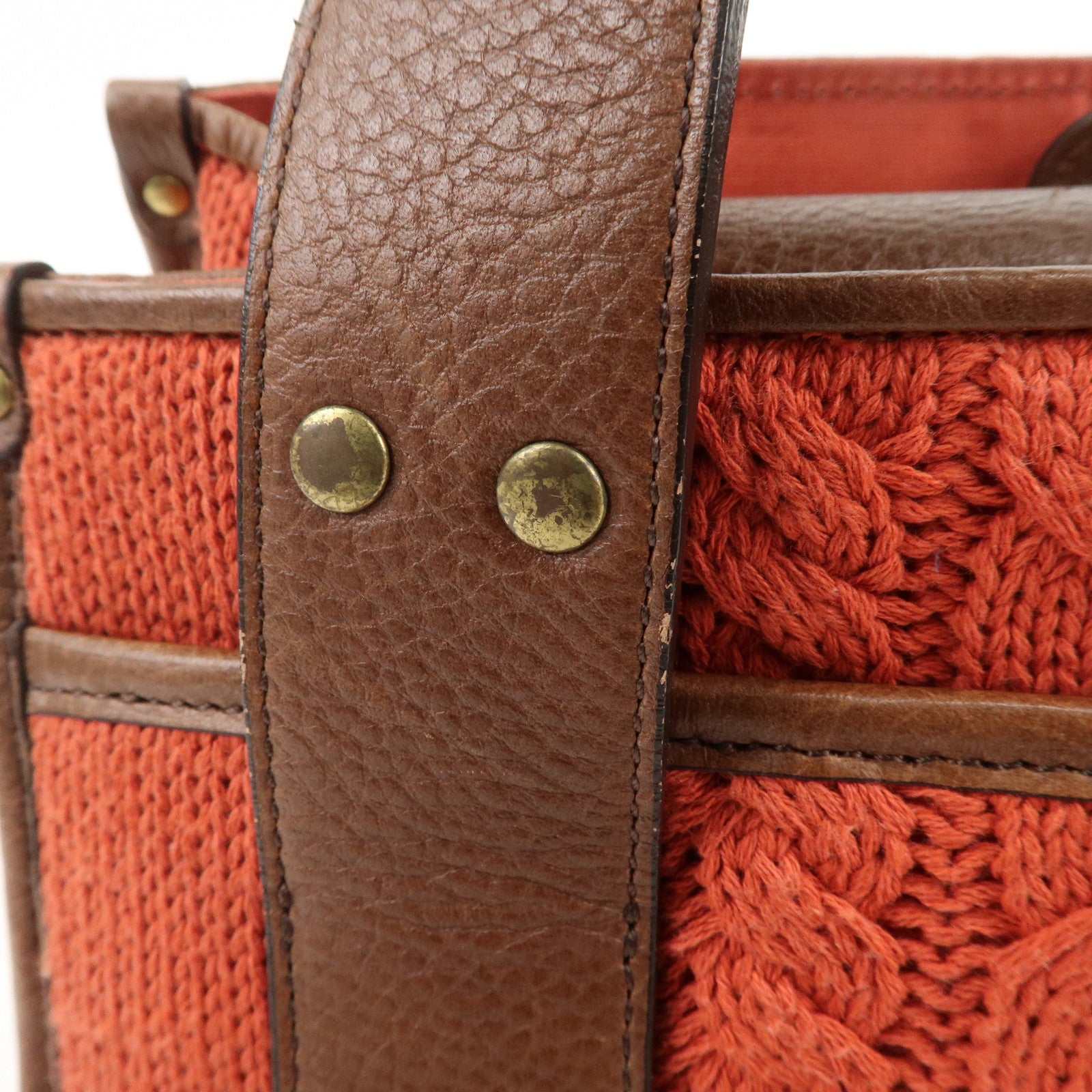 Chloe Knitted Leather Hand Bag Tote Bag Red Brown