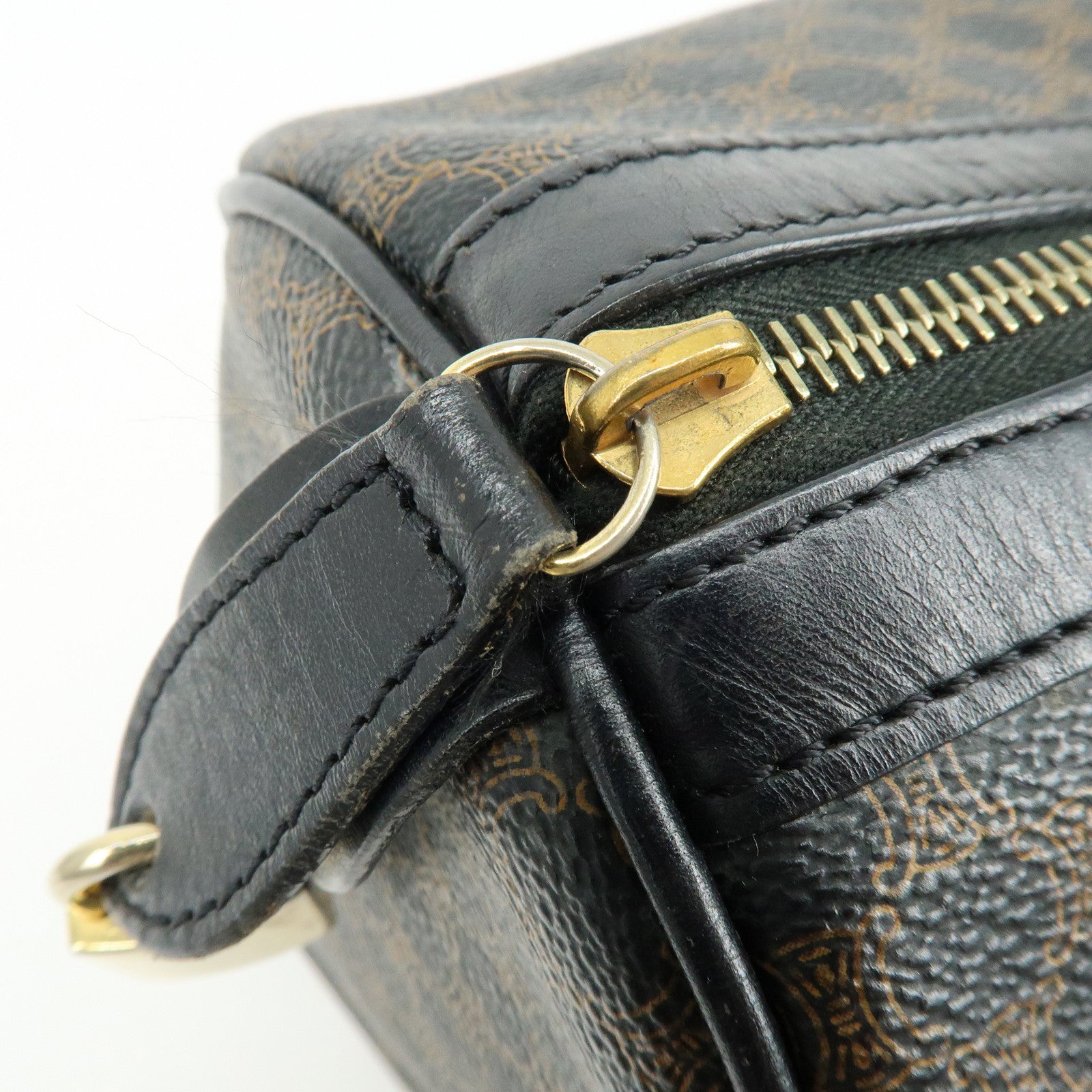 CELINE Macadam PVC Leather Boston Bag Tote Bag Black Brown