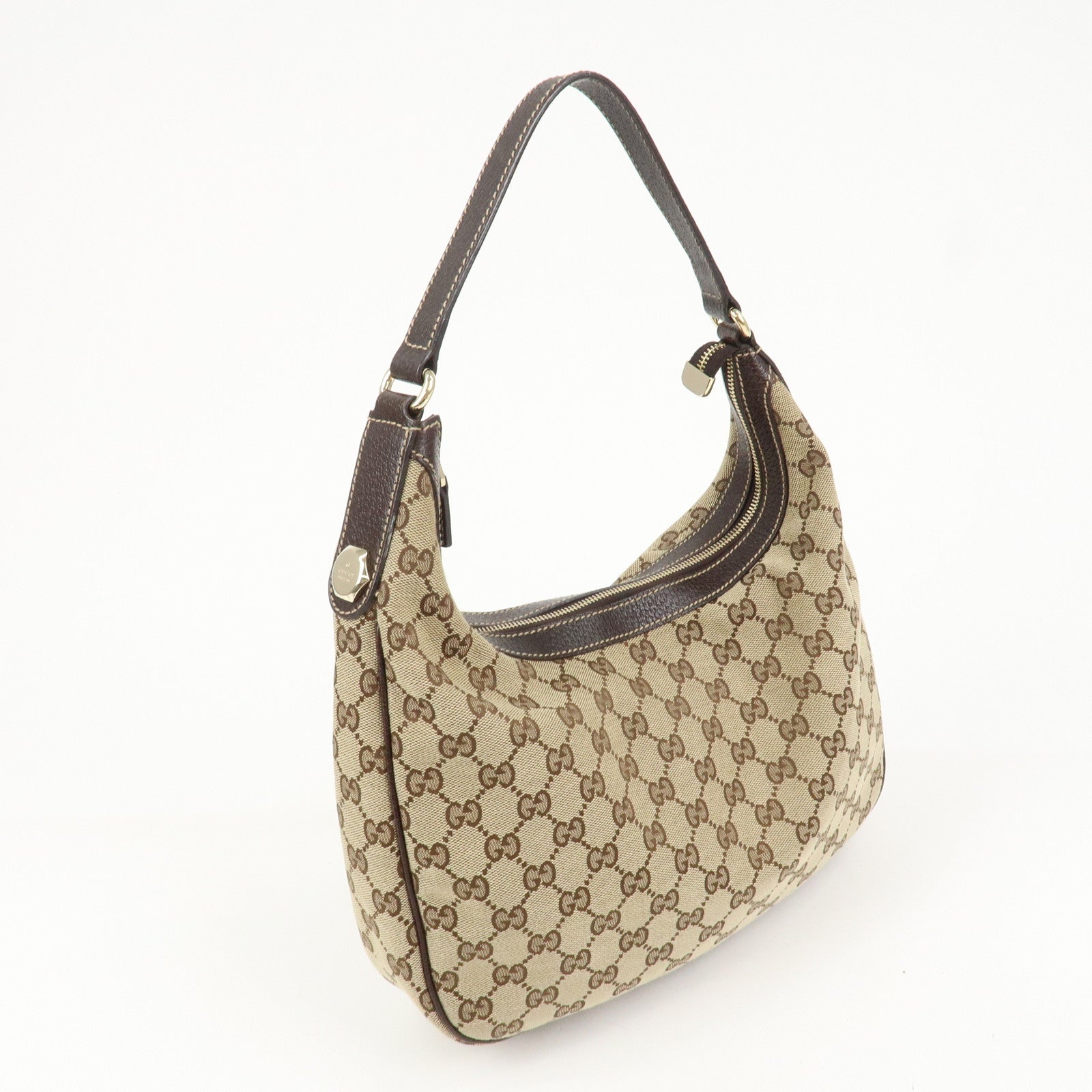 GUCCI GG Canvas Leather Shoulder Bag Hand Bag Beige Brown 153010