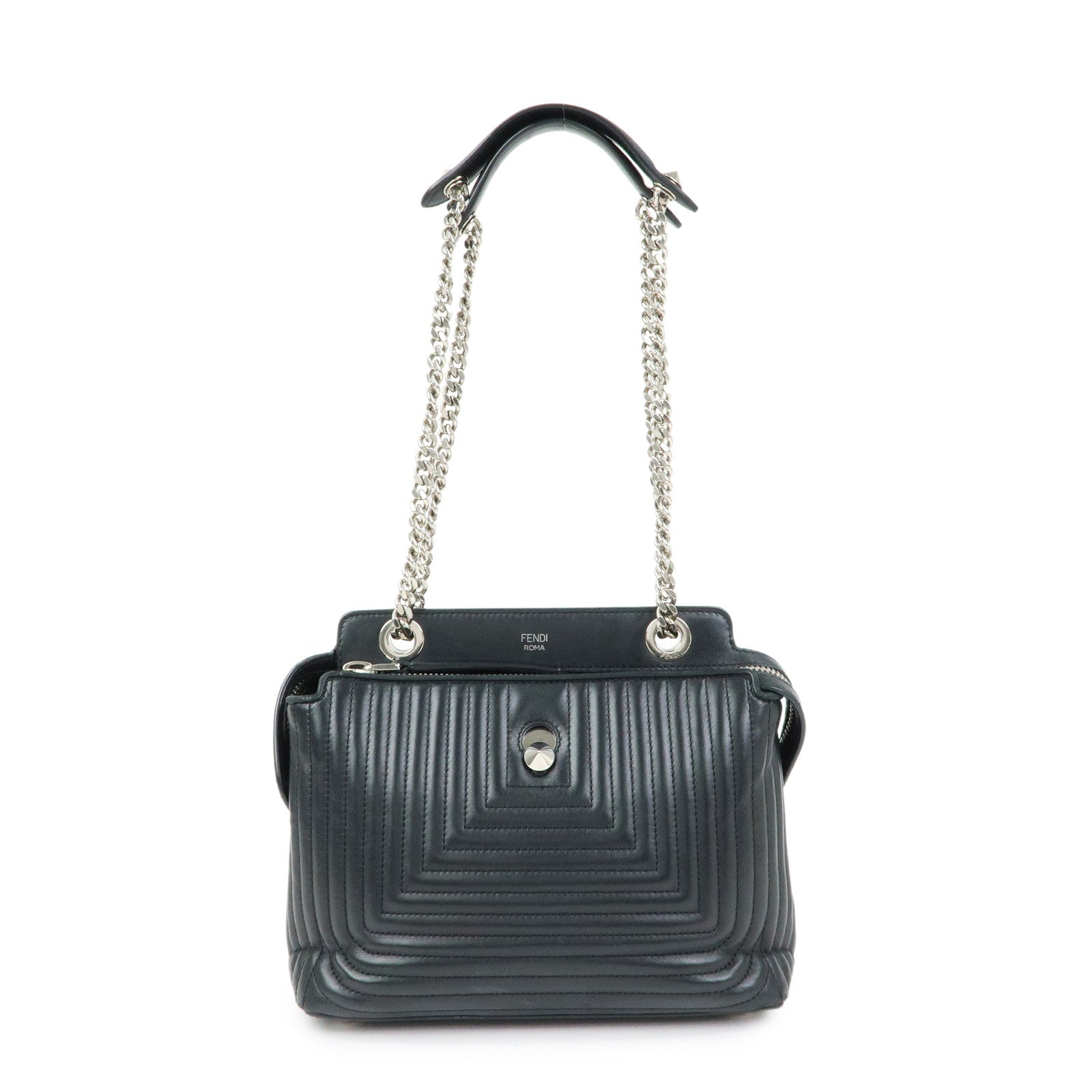 FENDI Dotcom Leather 2Way Bag Hand Bag Shoulder Bag Black 8BN299