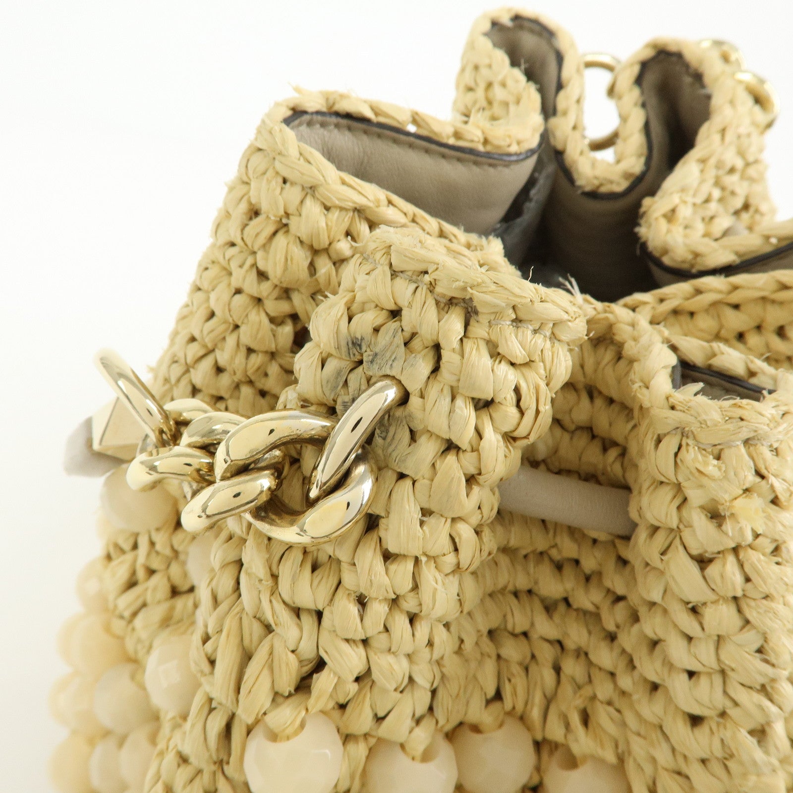 JIMMY CHOO Bon Bon Raffia Leather Hand Bag Beige