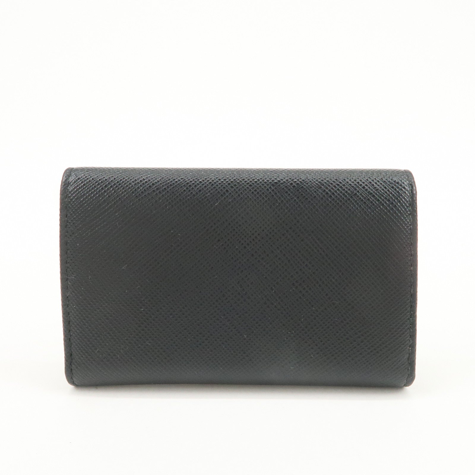 PRADA Logo Saffiano Leather Key Case Key Holder Black