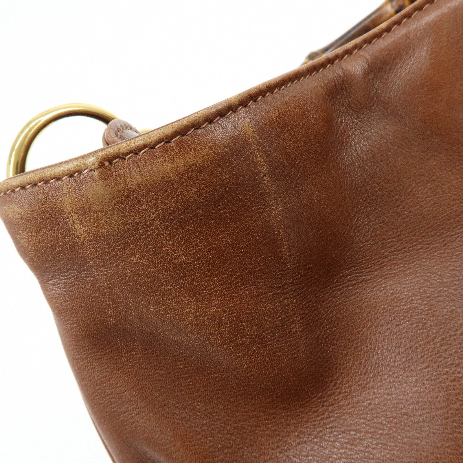 GUCCI Bamboo Leather 2Way Bag Shoulder Bag Brown 001.3444