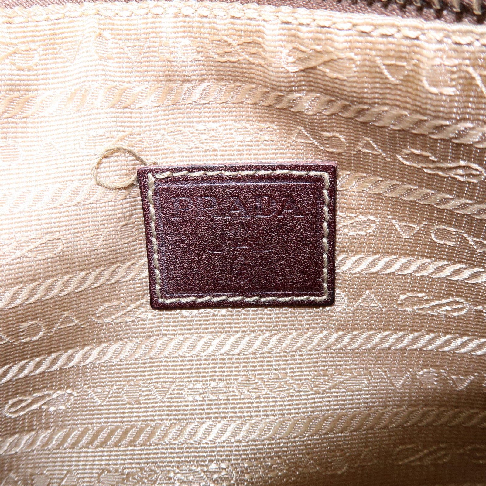 PRADA Logo Jacquard Leather Pouch Cosmetic Case Beige Brown