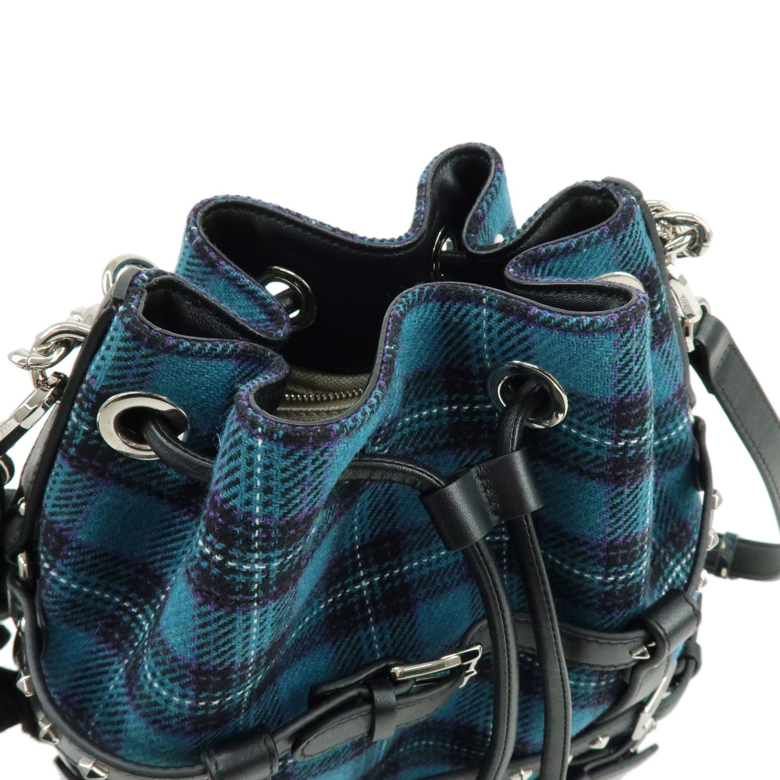 JIMMY CHOO Bonbon Bucket Canvas Leather 2Way Shoulder Bag Blue