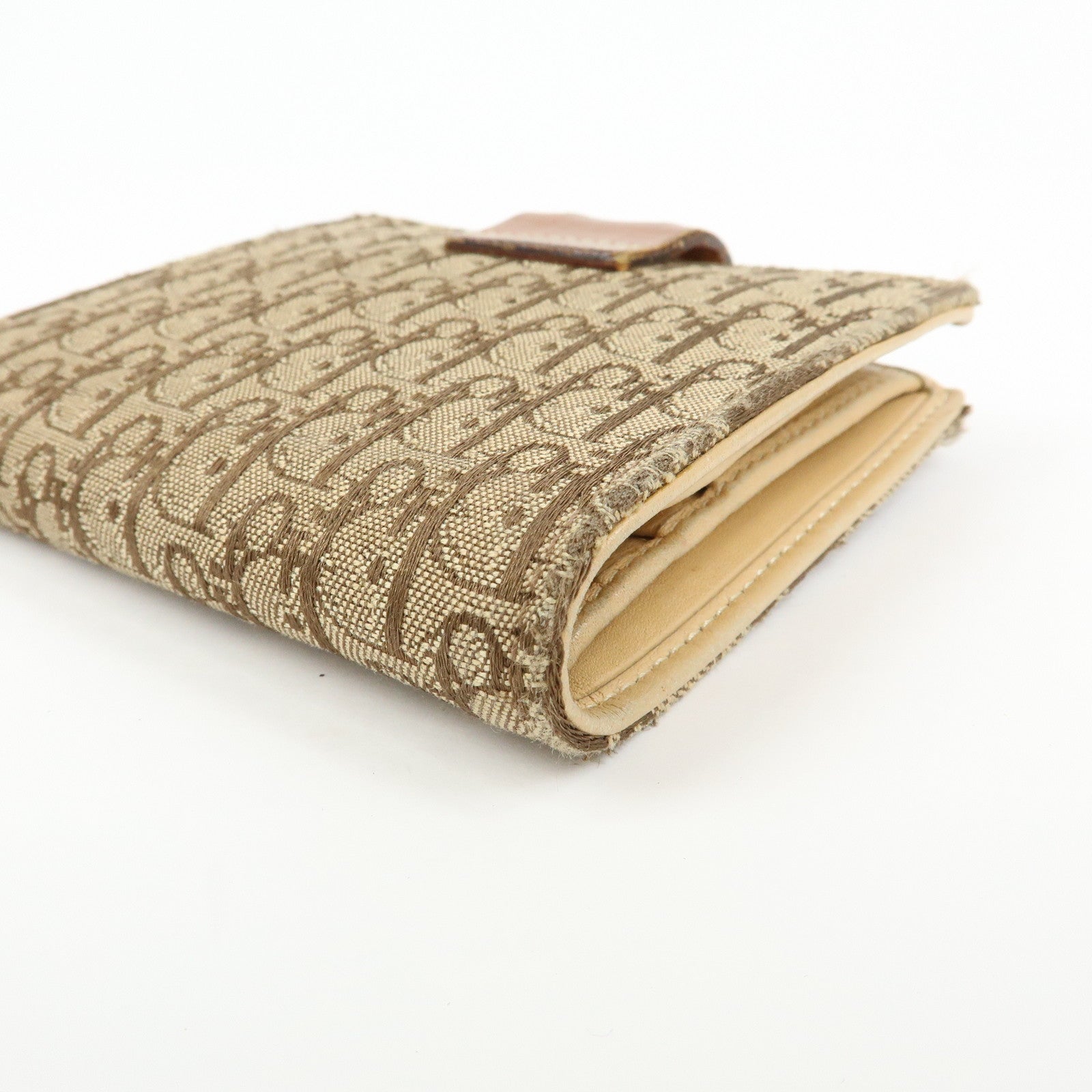 Christian Dior Trotter Canvas Leather Bi-fold Compact Wallet Beige