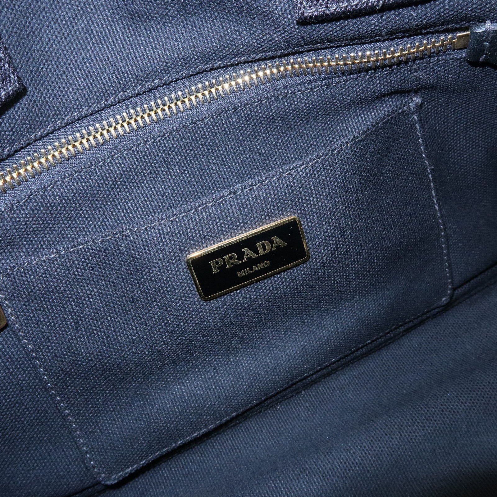 PRADA Canapa Triangle Logo Canvas Tote Bag Hand Bag Black