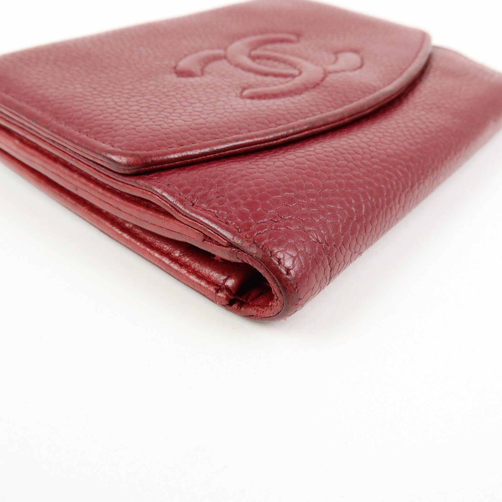 CHANEL COCO Mark Caviarskin Bi-fold Compact Wallet Bordeaux A13496
