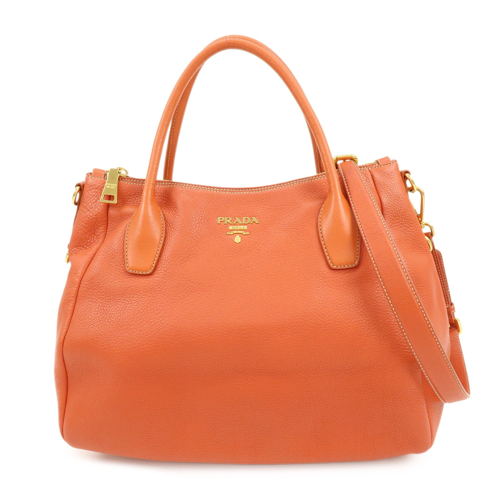 PRADA Logo Leather 2Way Bag Hand Bag Shoulder Bag Orange