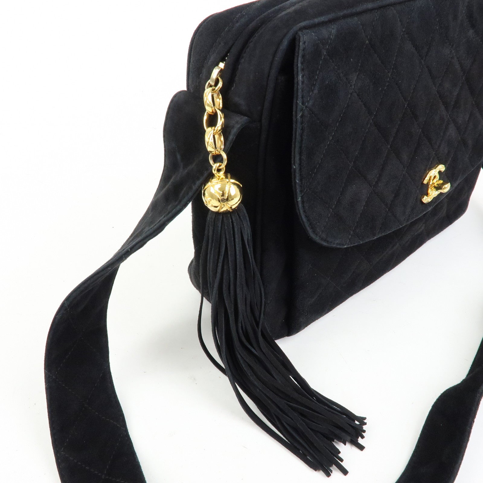 CHANEL Matelasse COCO Mark Suede Shoulder Crossbody Bag Black