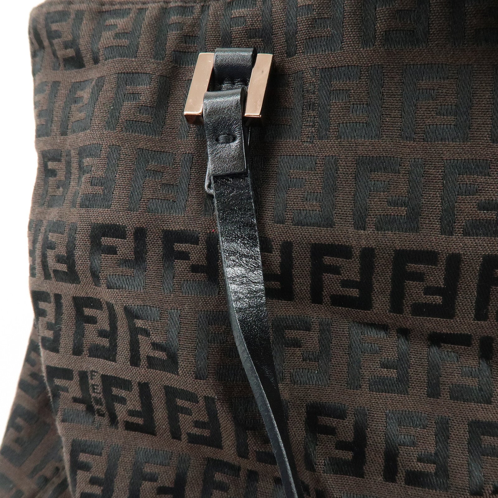 FENDI Zucchino Canvas Leather Tote Bag Hand Bag Brown 8BH018