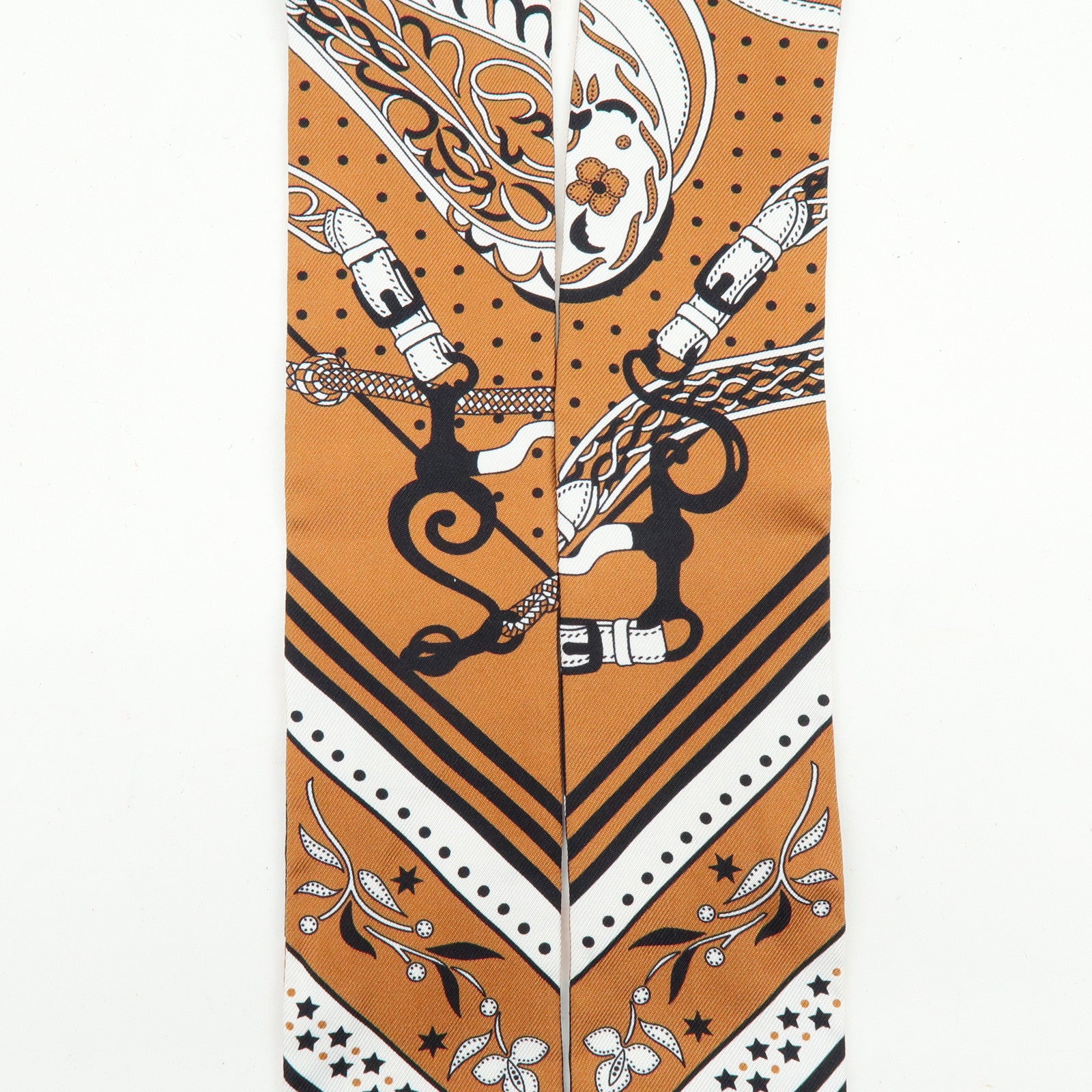 HERMES Silk 100% Twilly Festival Des Amazones Brown Black