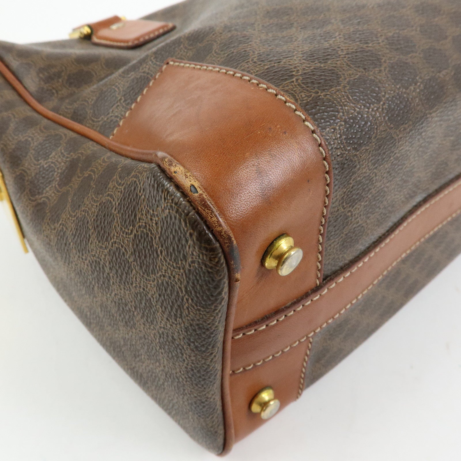 CELINE Macadam PVC Leather Hand Bag Boston Bag Brown