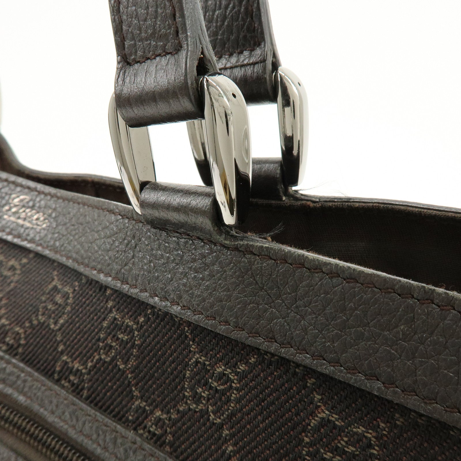 GUCCI Abbey GG Canvas Leather Tote Bag Hand Bag Brown 268639