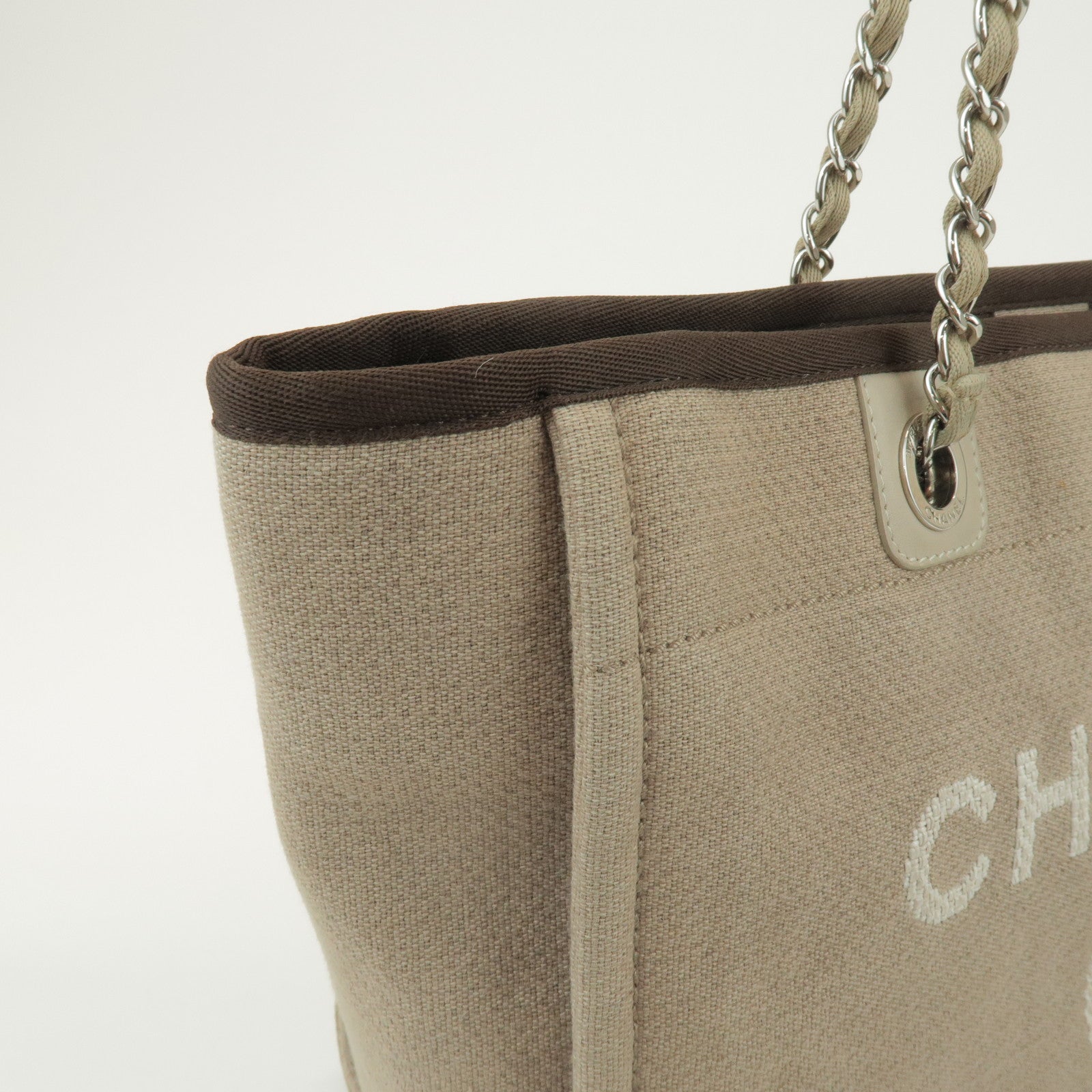 CHANEL Deauville GM Canvas Leather 2Way Tote Bag Beige A66941
