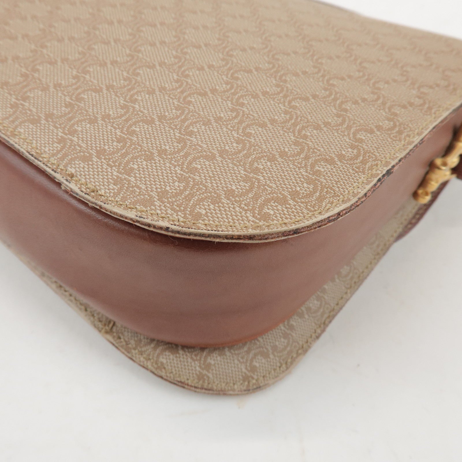 CELINE Macadam PVC Leather Shoulder Bag Beige Brown