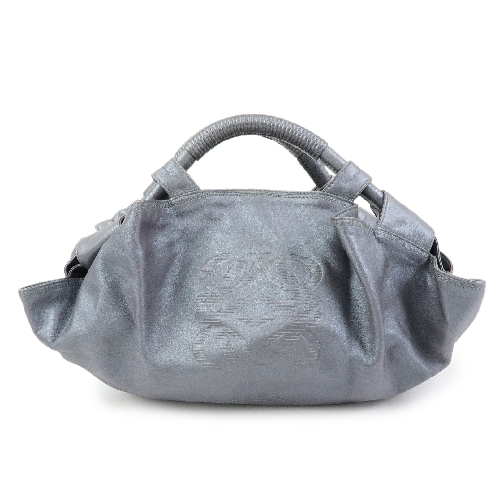 LOEWE Anagram Leather Nappa Aire Hand Bag Tote Bag Gray
