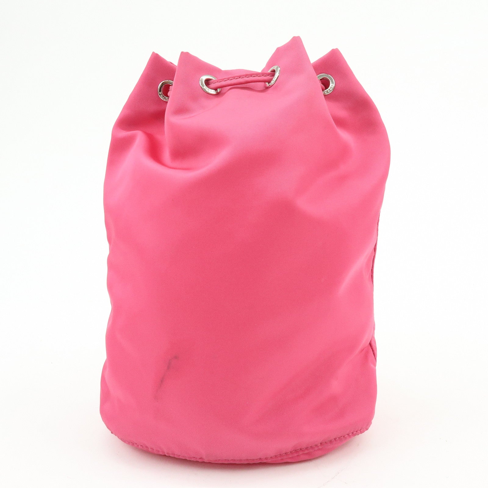 PRADA Triangle Logo Nylon Leather Drawstring Pouch Pink 1N0369