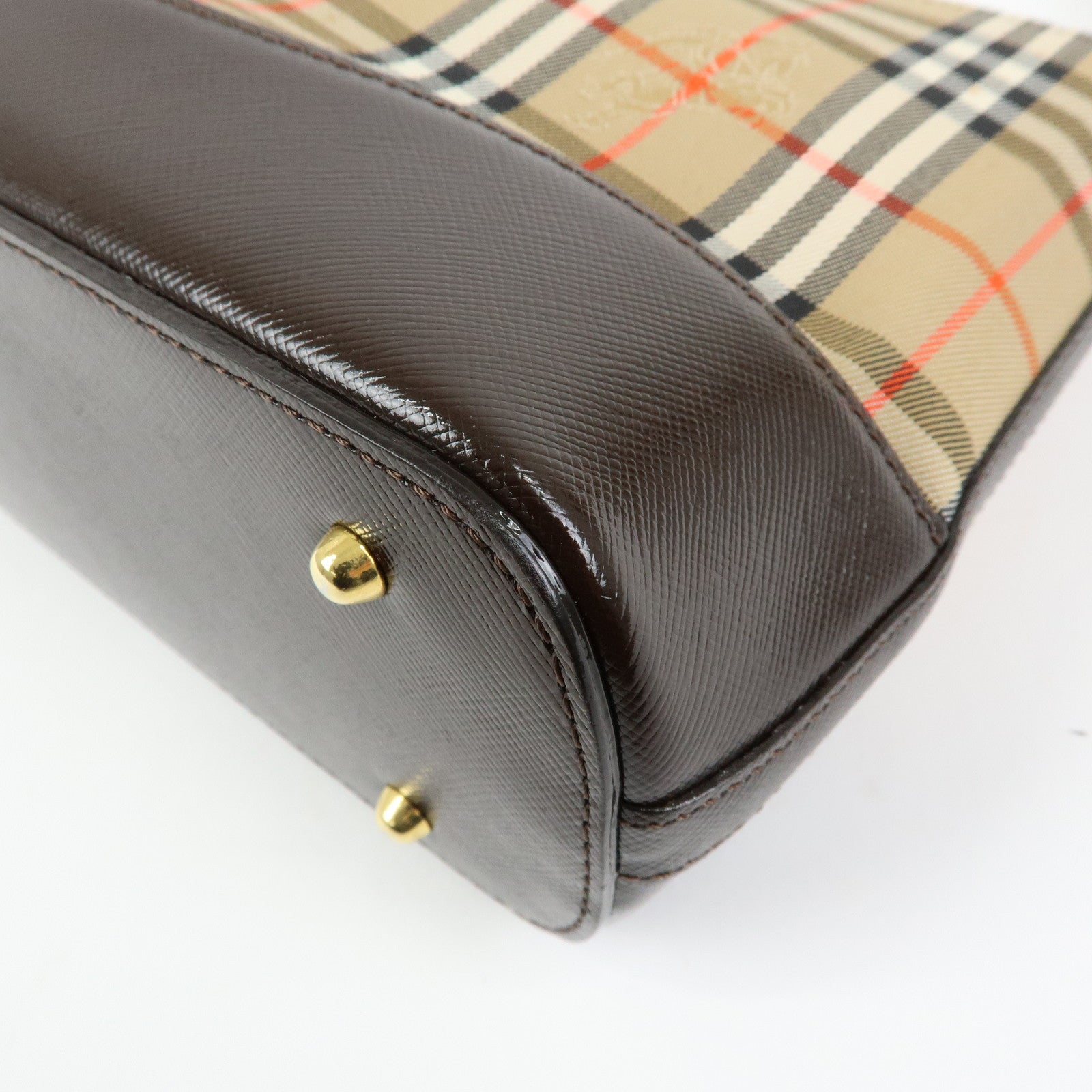 BURBERRY Nova Plaid Canvas Leather Shoulder Bag Beige Brown