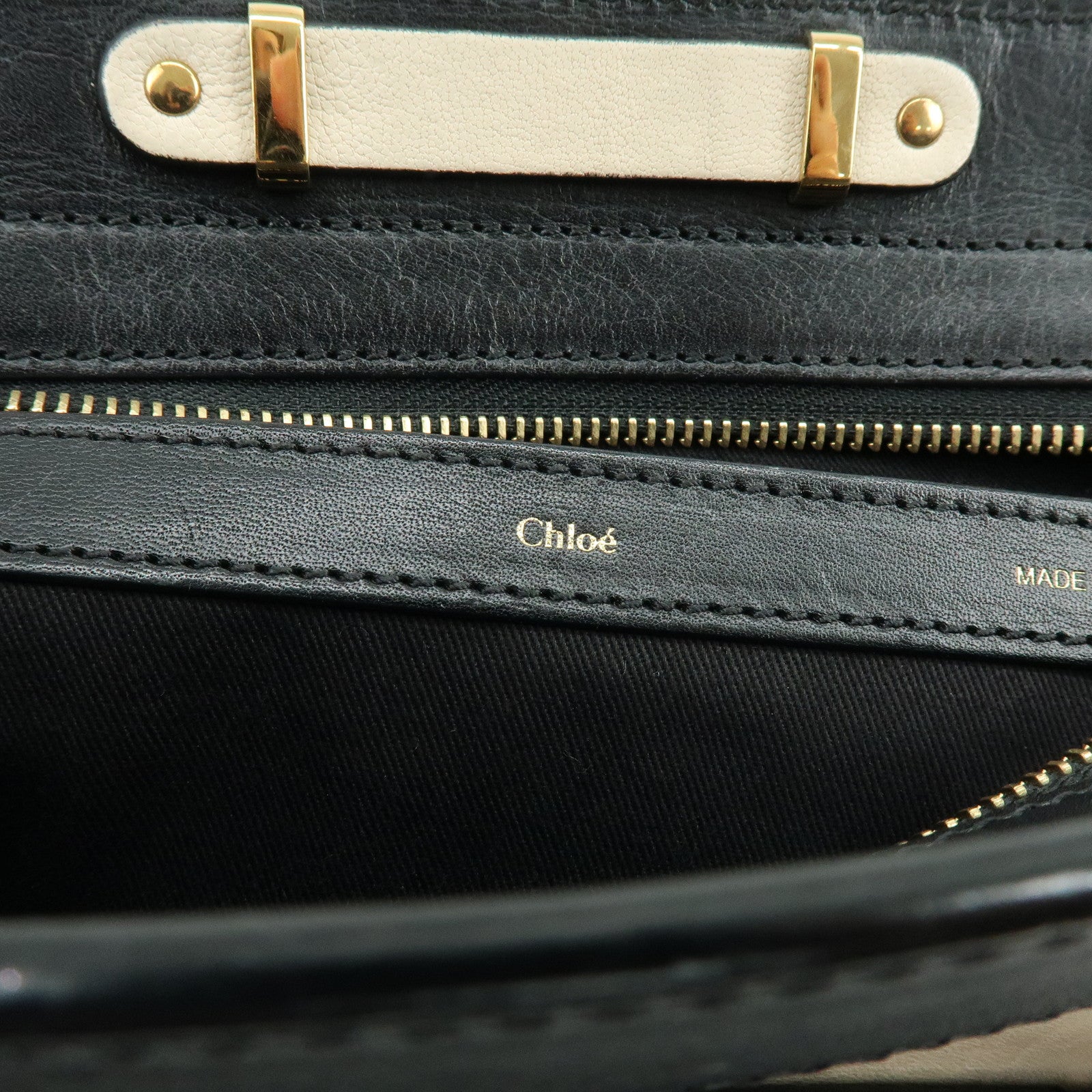 Chloe Alice Leather 2Way Bag Hand Bag Shoulder Bag Ivory Black