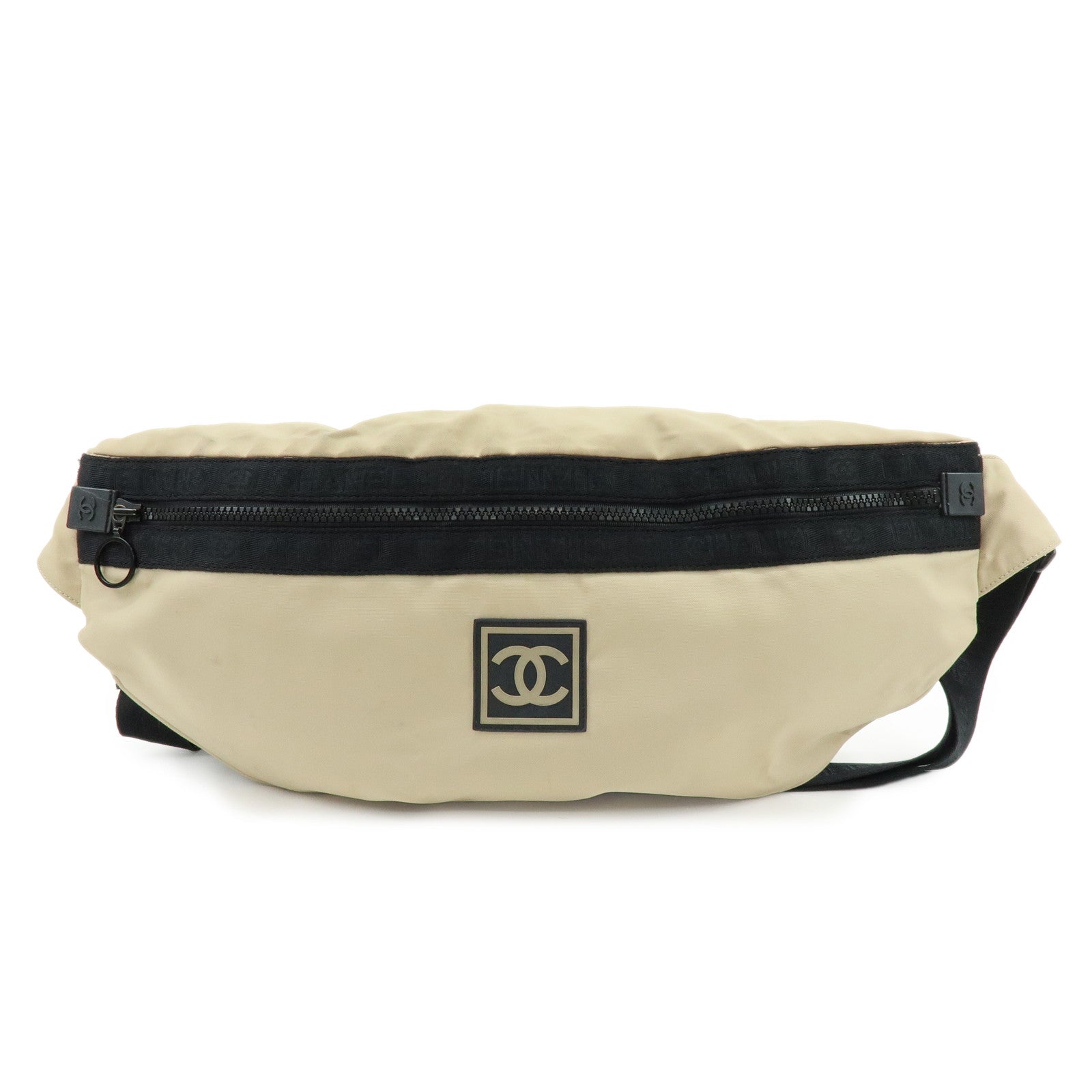 CHANEL Sports Line Nylon Banana Bag Waist Bag Crossbody Bag Beige