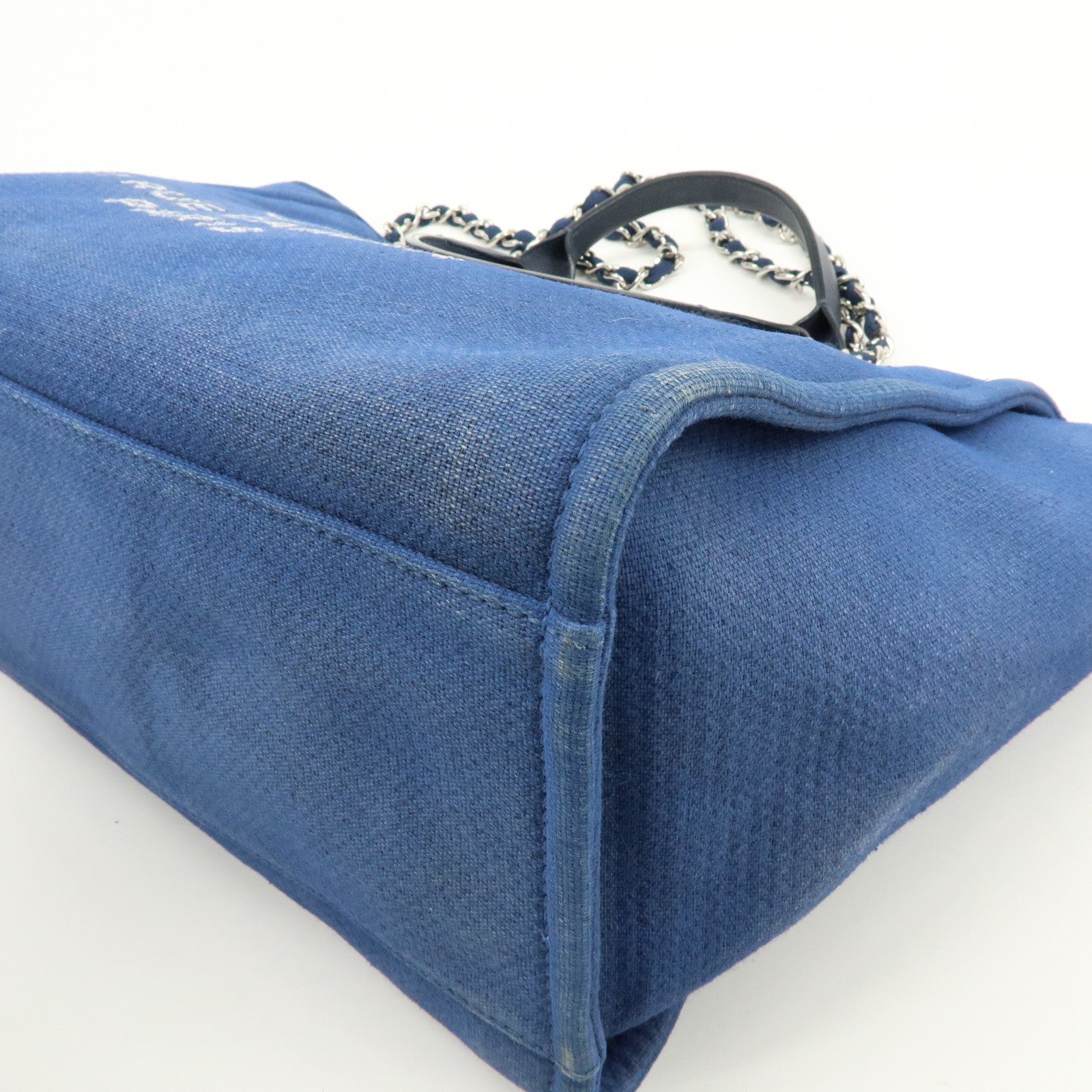 CHANEL Deauville GM Canvas Leather 2Way Tote Bag Blue A66941