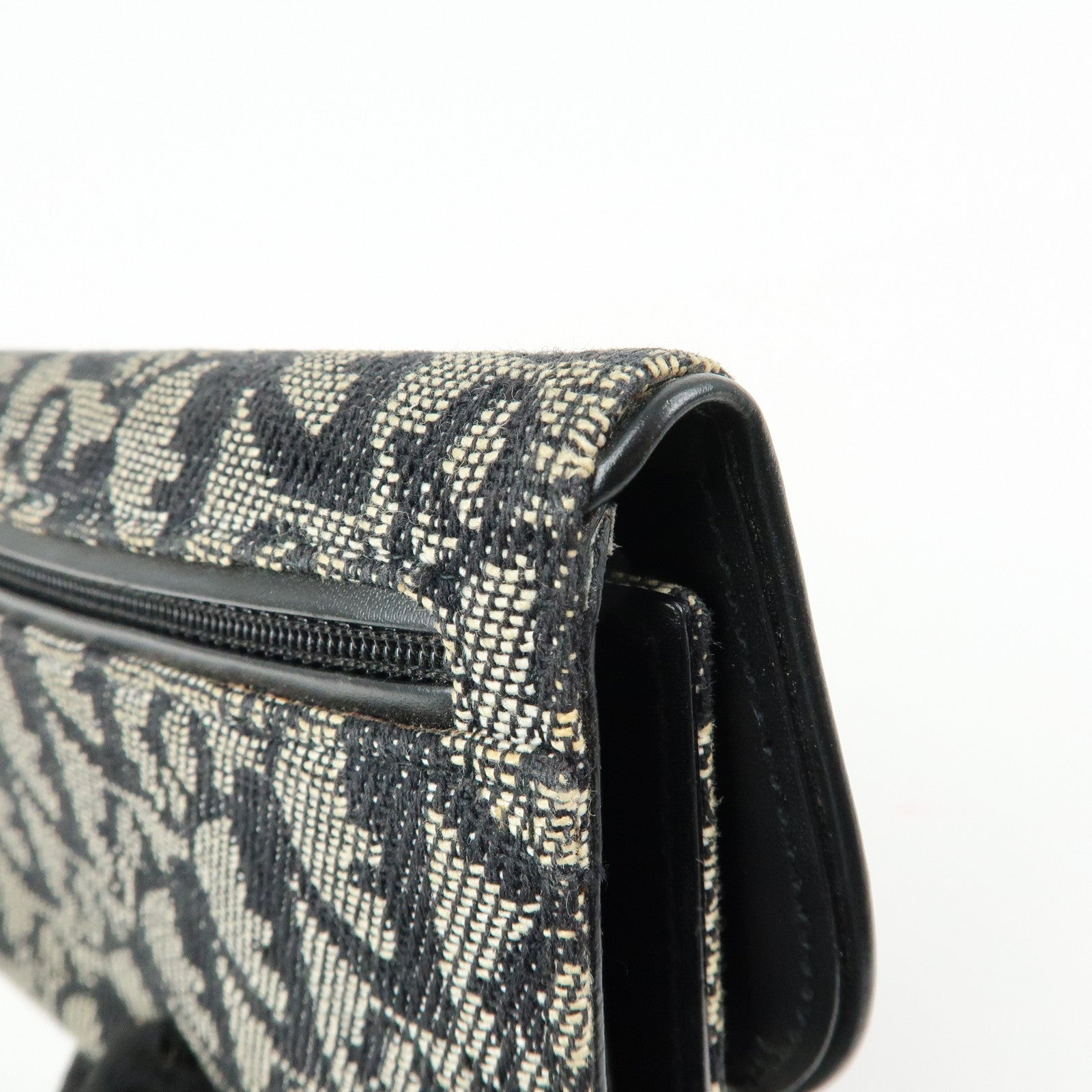 Christian Dior Oblique Jacquard Flap Long Wallet Navy White