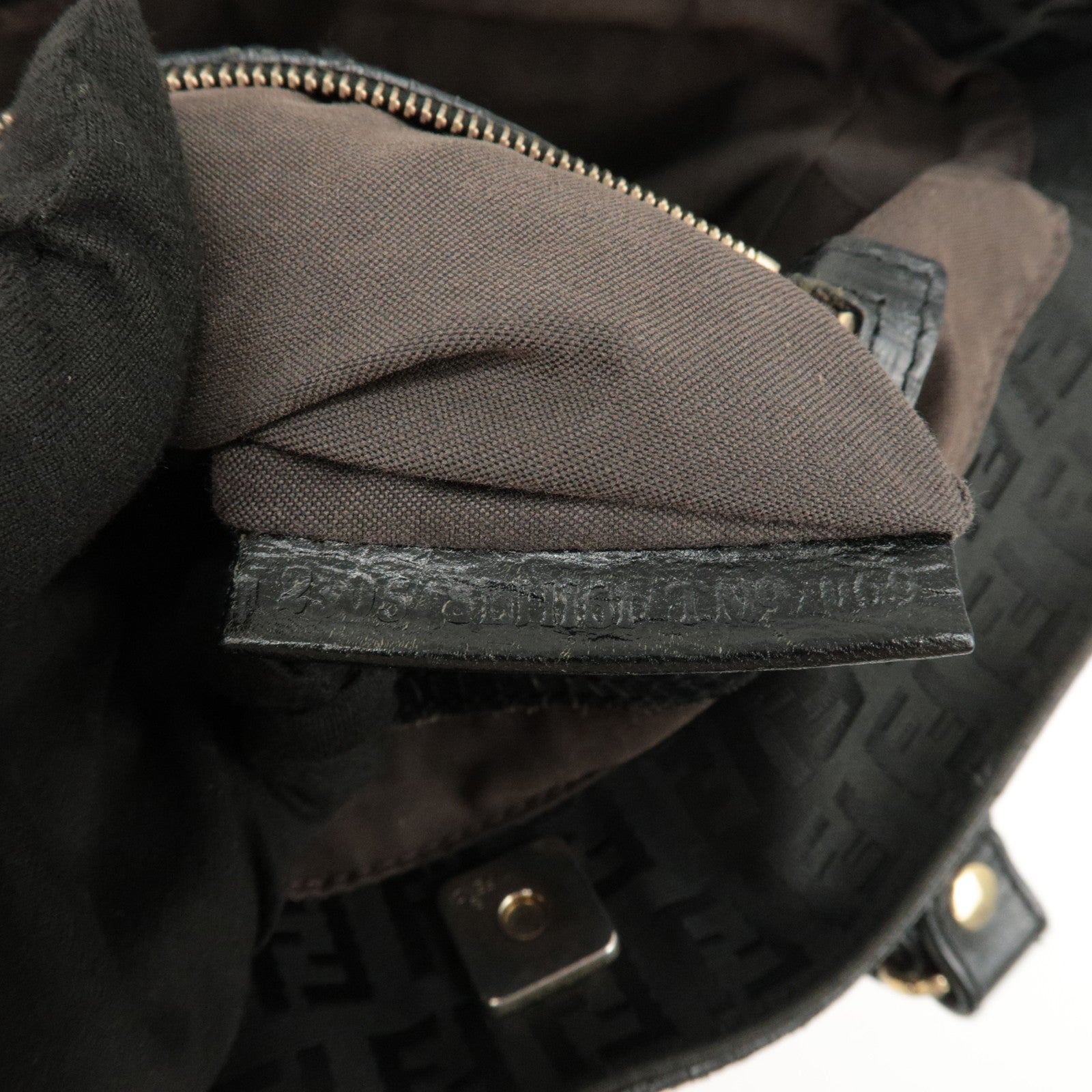 FENDI Zucchino Leather Canvas Tote Bag Hand Bag Black 8BH161 Used