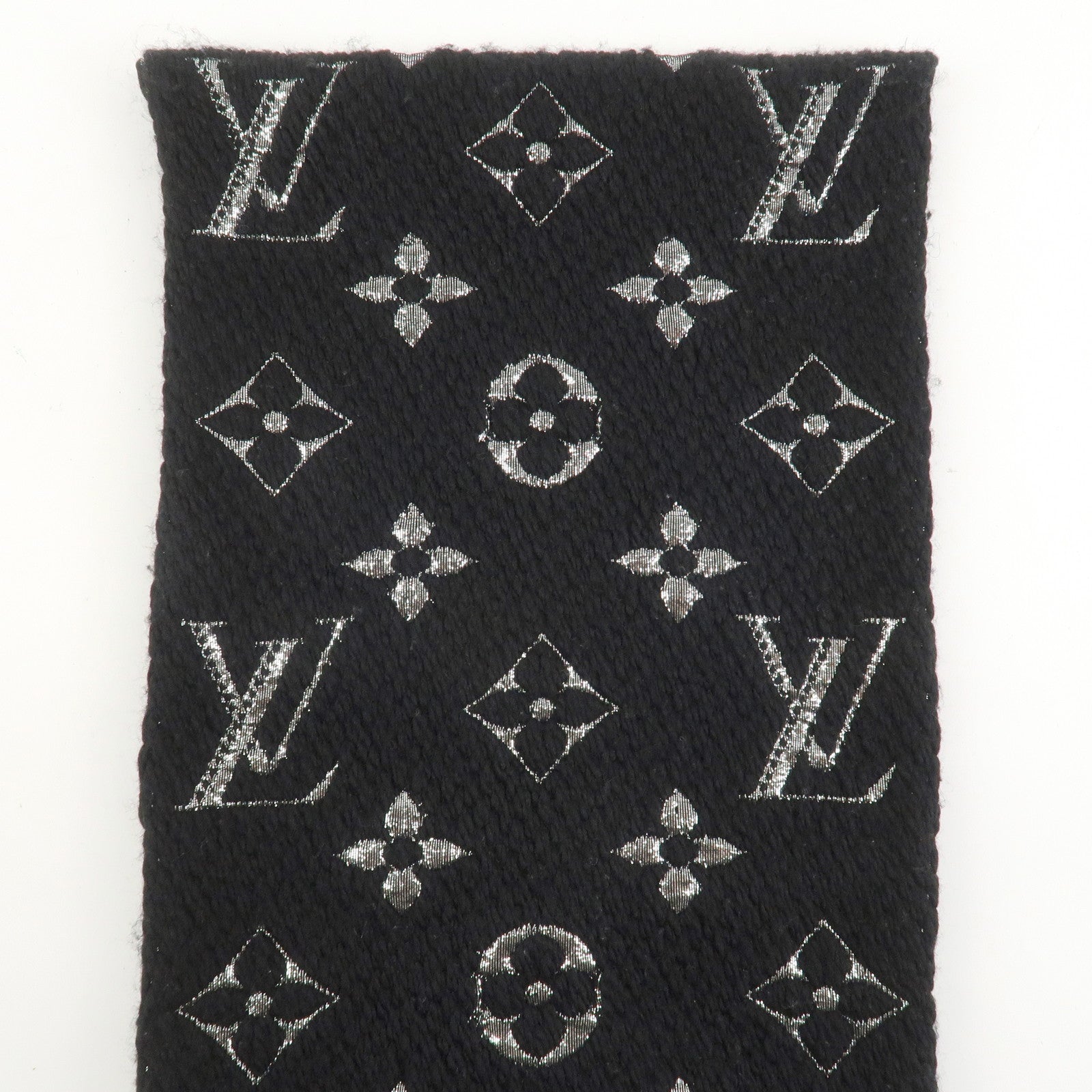 Louis Vuitton Escharp Monogram Shine Wool Silk Scarf Black M75833