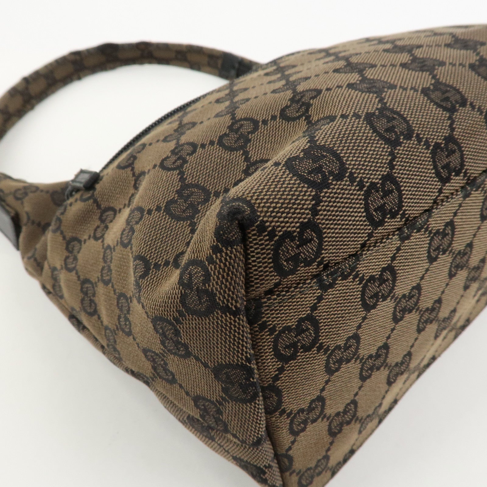GUCCI GG Canvas Leather Shoulder Bag Hand Bag Brown Black 001・3386