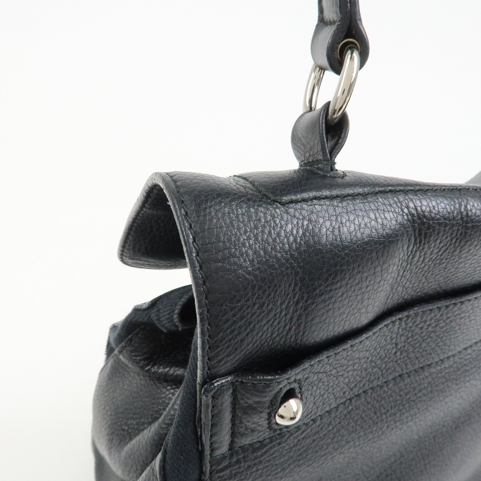 SAINT LAURENT PARIS Leather Canvas Muse Two Hand Shoulder Bag Black