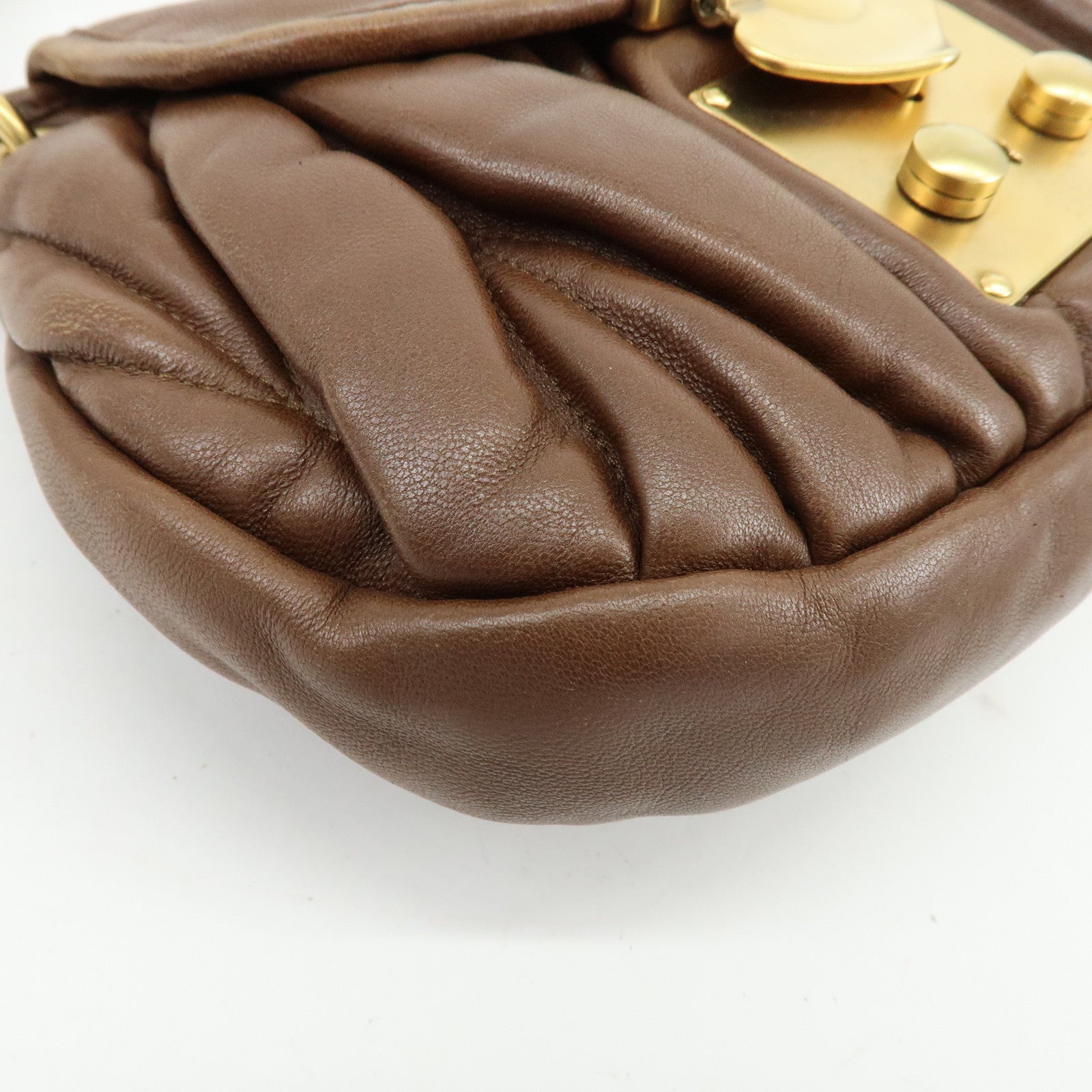 MIU MIU Matelasse Leather 2Way Bag Hand Shoulder Bag Brown 5BH188