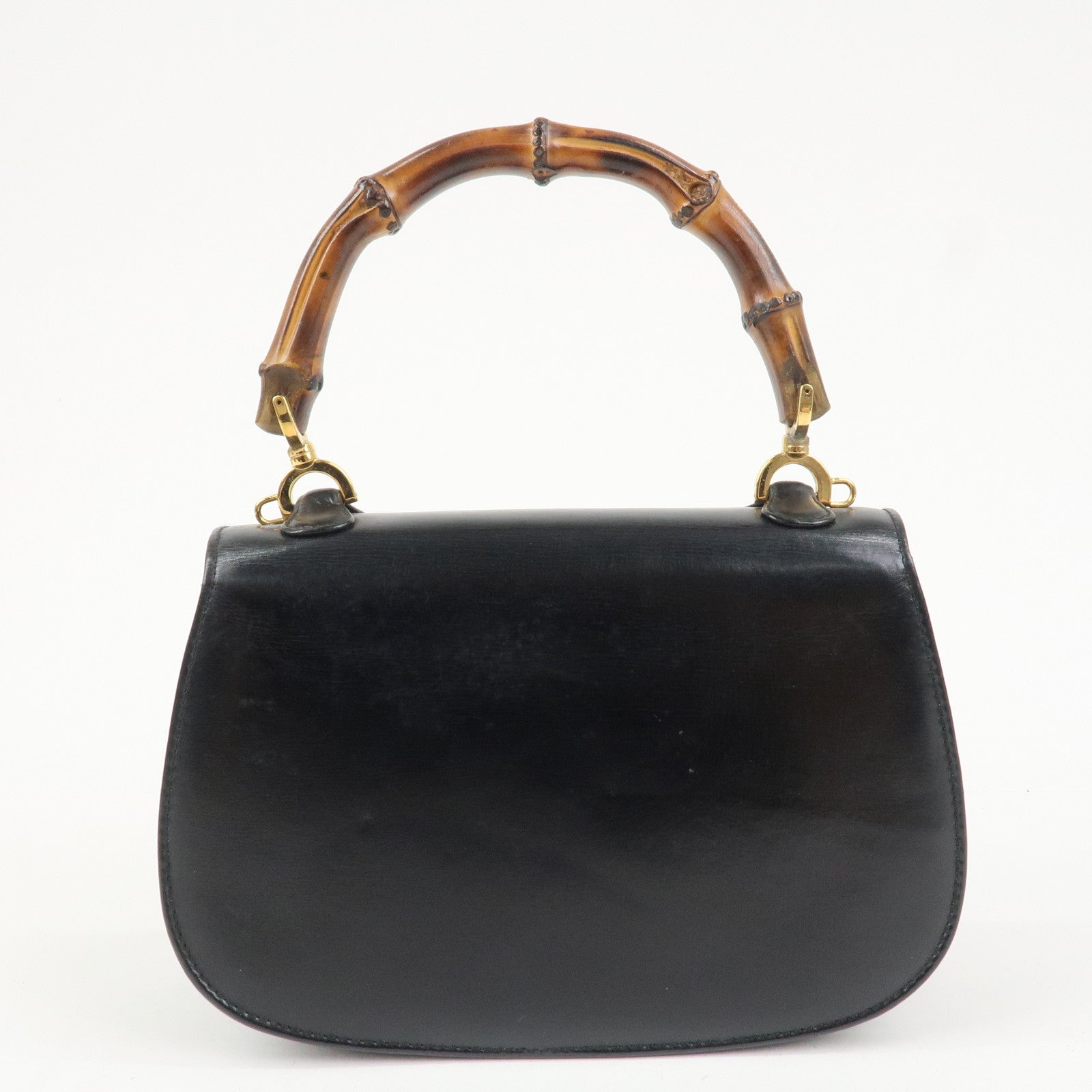 GUCCI Bamboo Logo Leather 2WAY Bag Hand Bag Black 000 2046
