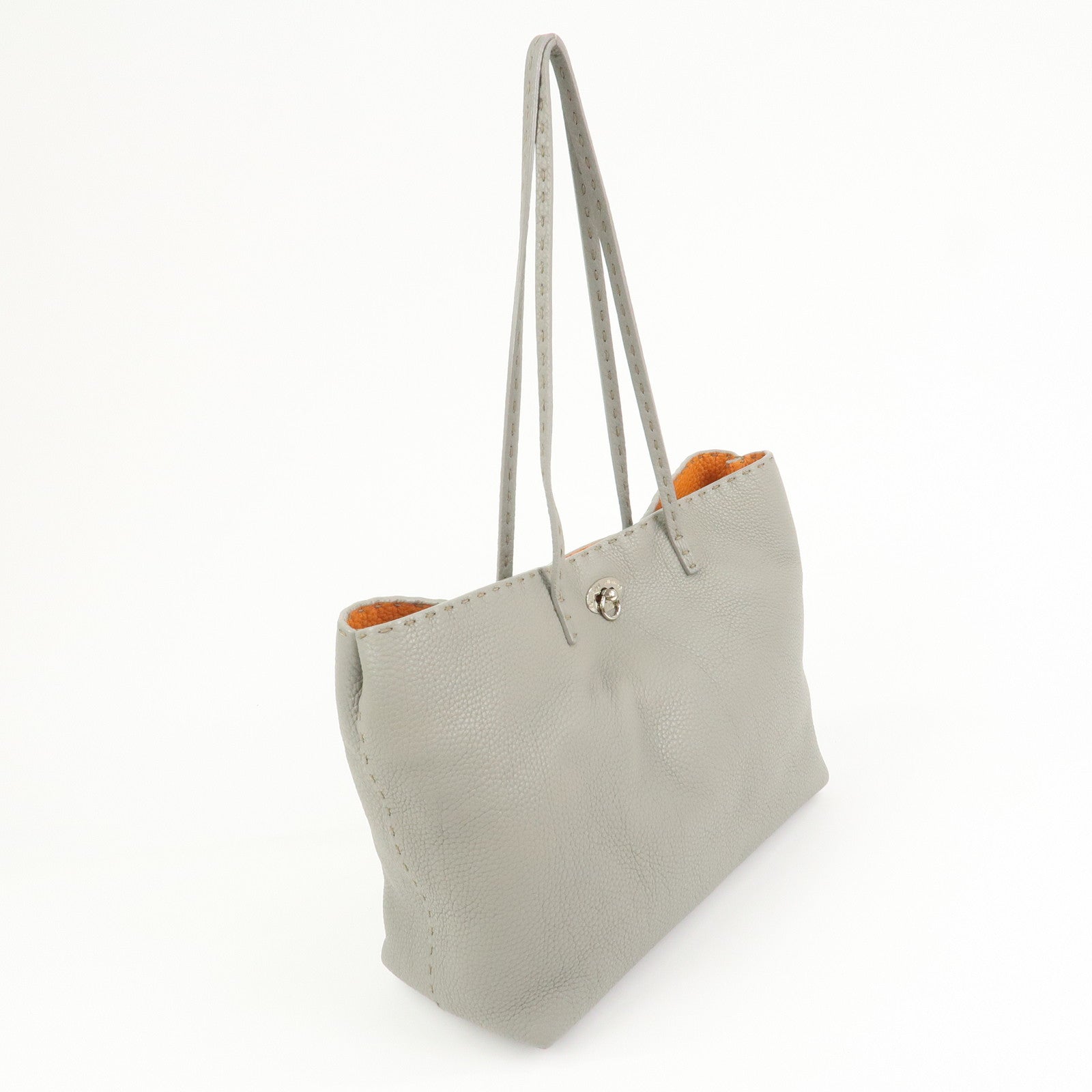 FENDI Selleria Carla Leather Tote Bag Shoulder Bag Gray 8BH257