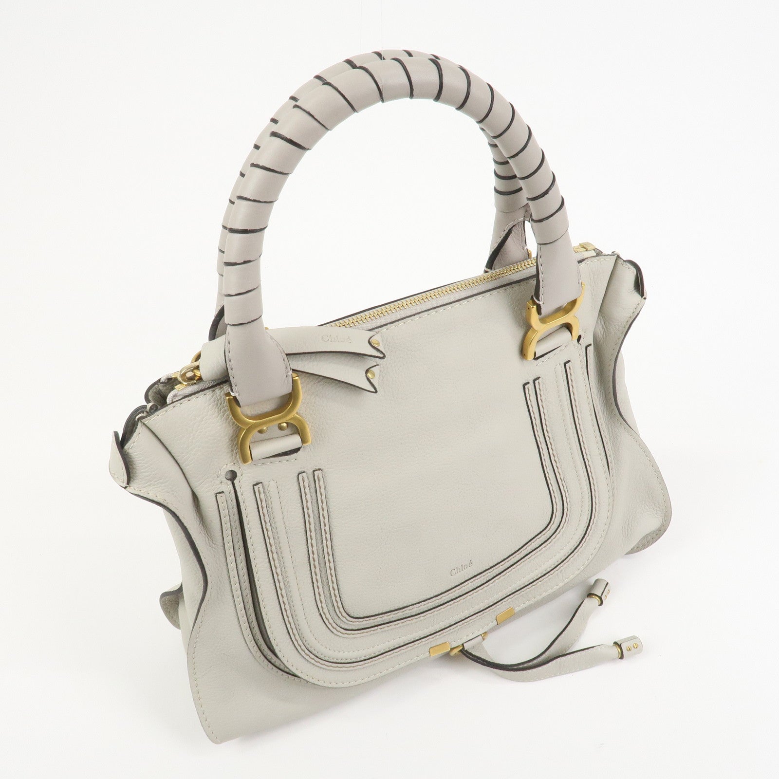 Chloe Marcie Leather Hand Bag Shoulder Bag Gray