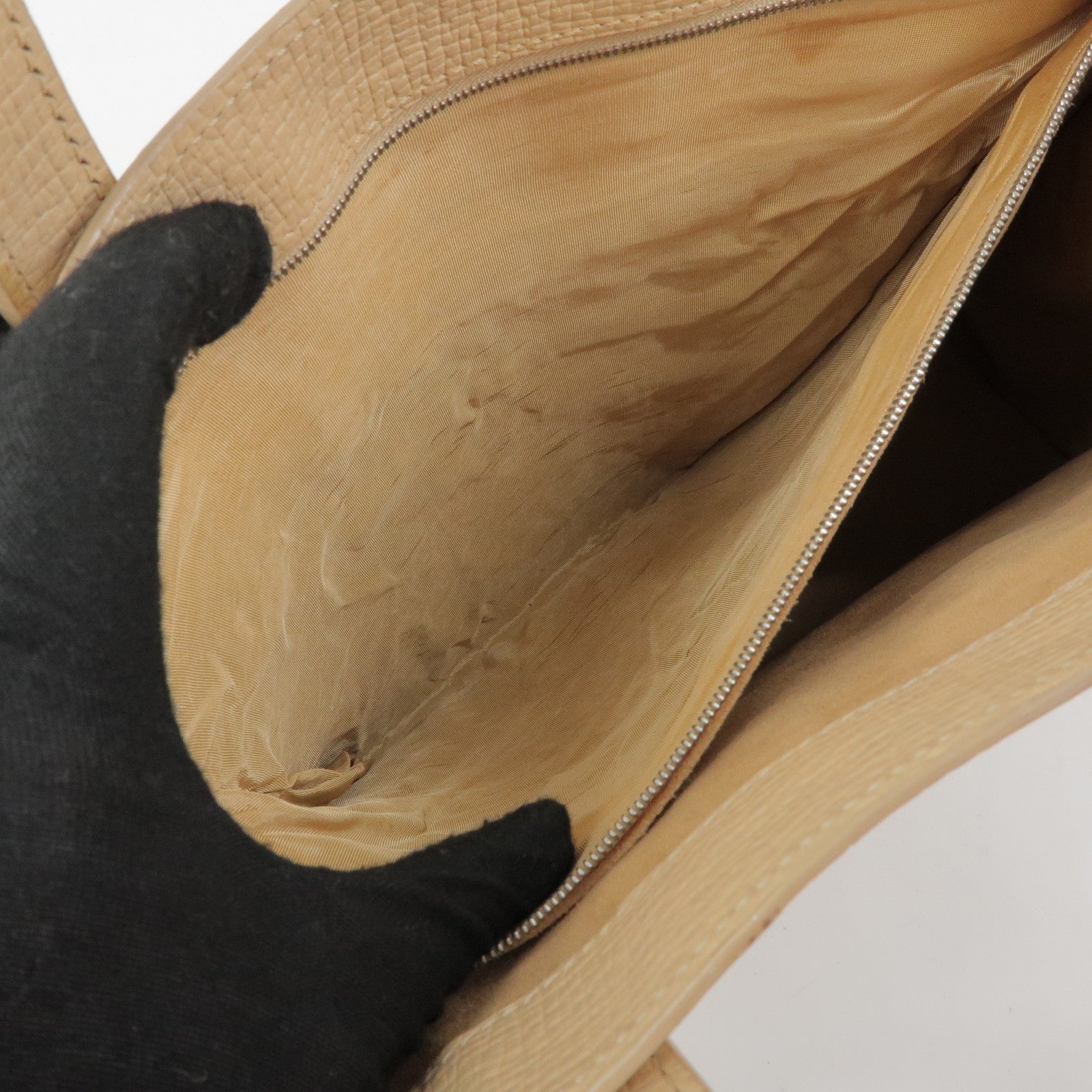 LOEWE Anagram Embossed Leather Tote Bag Hand Bag Beige