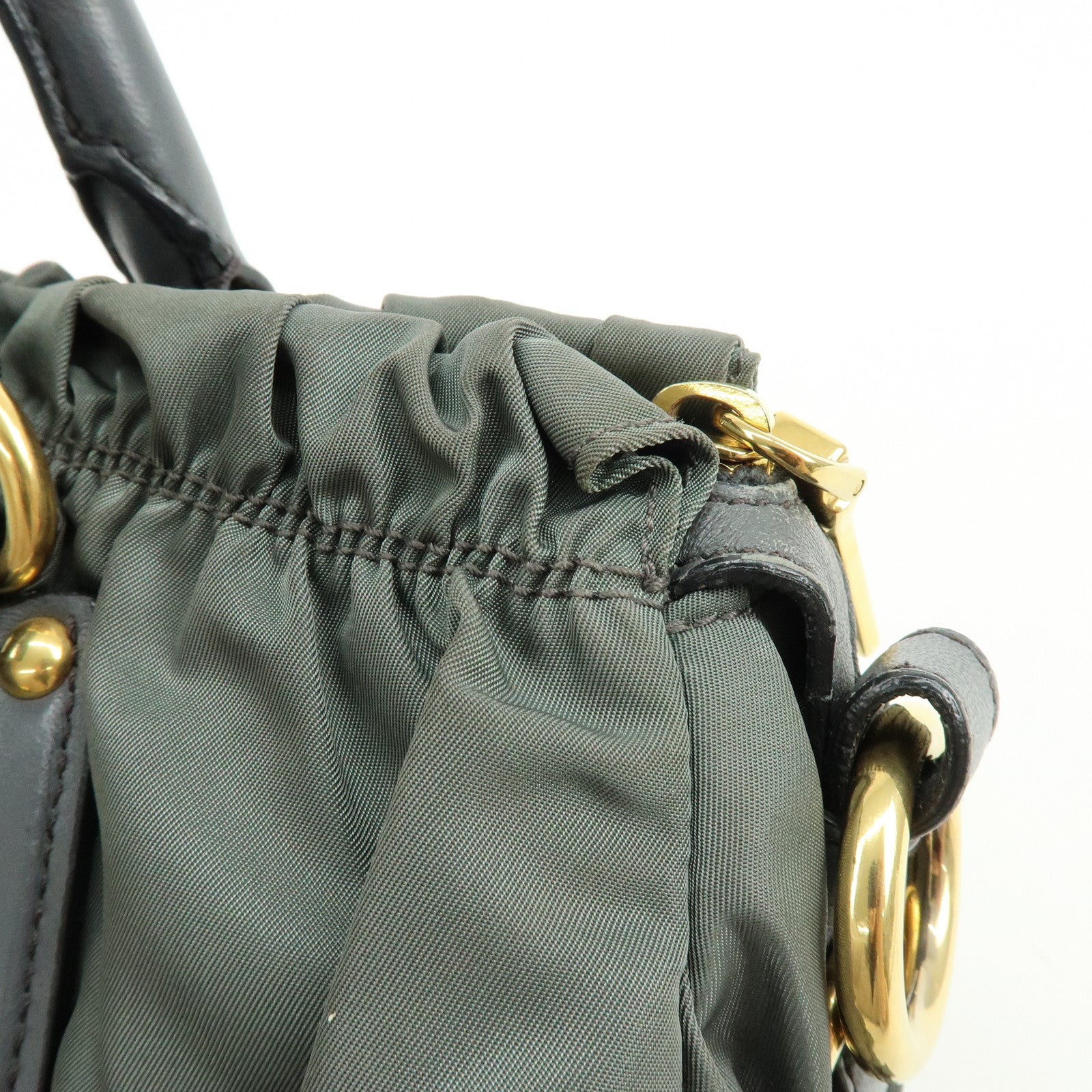 PRADA Nylon Leather 2Way Bag Hand Bag Shoulder Bag Gray BN1407