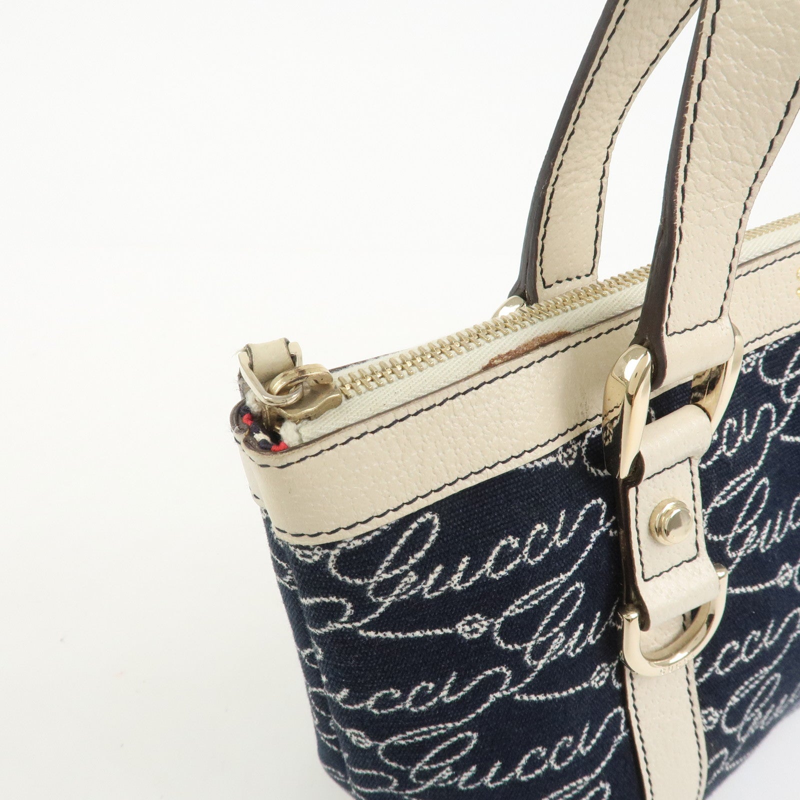 GUCCI Abbey Canvas Leather Tote Bag Shoulder Bag Dark Navy 141471