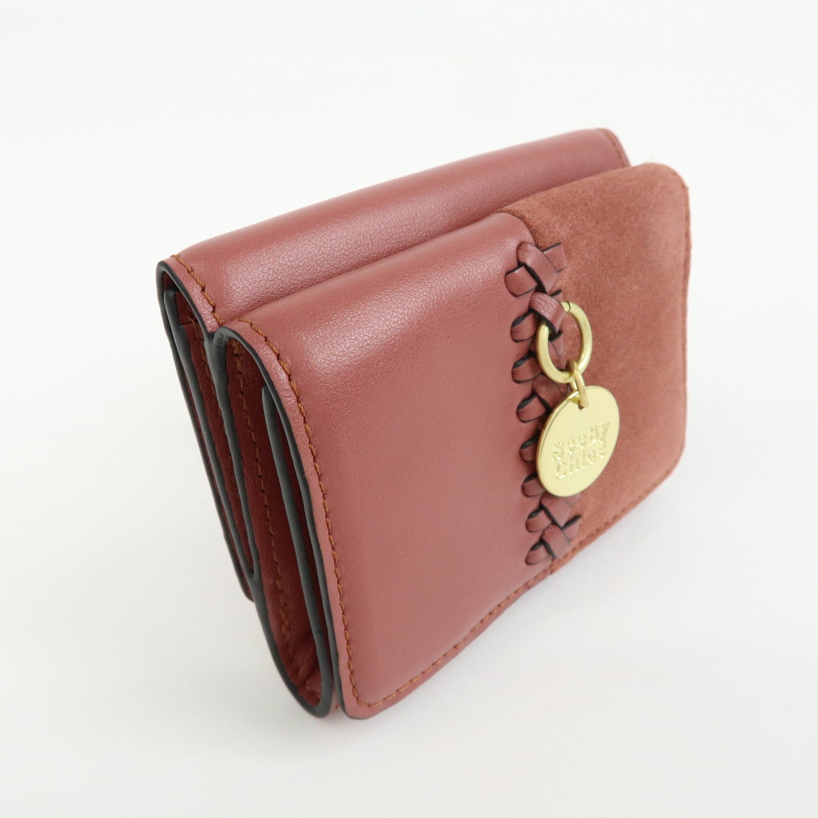 Chloe See By Chloe Leather Suede Compact Trifold Wallet Dusty Pink